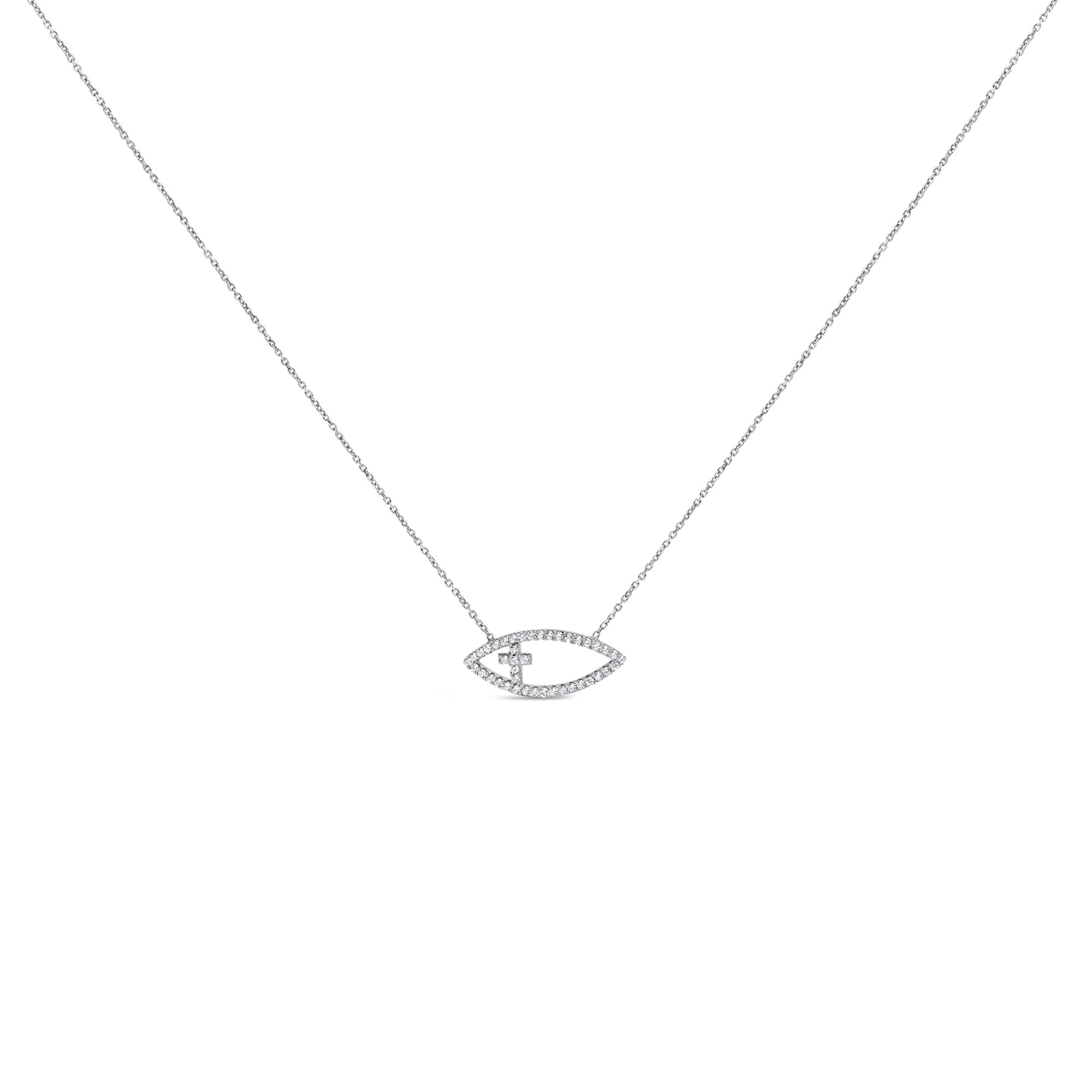 .925 Sterling Silver 1/2 Cttw Diamond Cross and Evil Eye 18" Inch Pendant Necklace (H-I Color, SI1-SI2 Clarity) - Friggin Jewelry