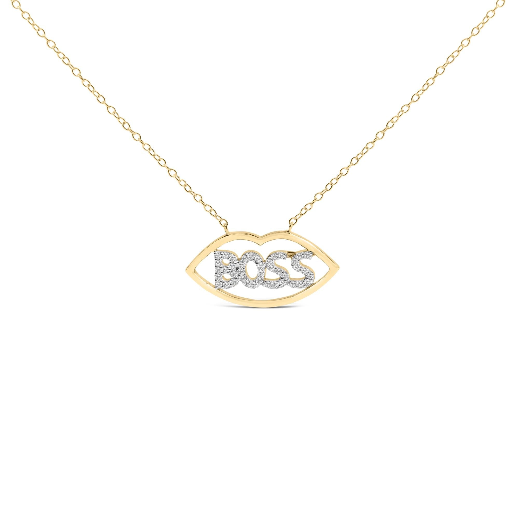 14K Yellow Gold Plated Silver 1/4 Cttw Diamond "Boss" Pendant Necklace - 18 Inch - Friggin Jewelry