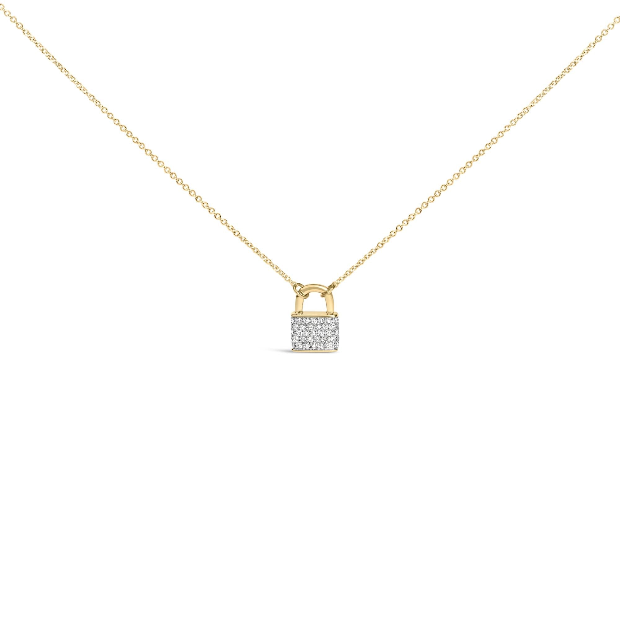 Collar con colgante de candado de diamantes de 1/6 ct en oro amarillo de 14 quilates (18") (color IJ, claridad I1-I2) - Friggin Jewelry
