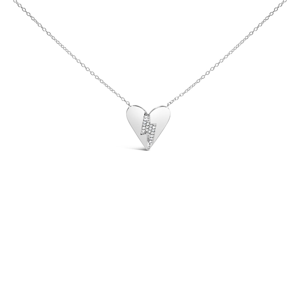 .925 Sterling Silver Diamond Broken Heart Pendant Necklace (H-I Color, I1-I2 Clarity) - 18" Inches - Friggin Jewelry