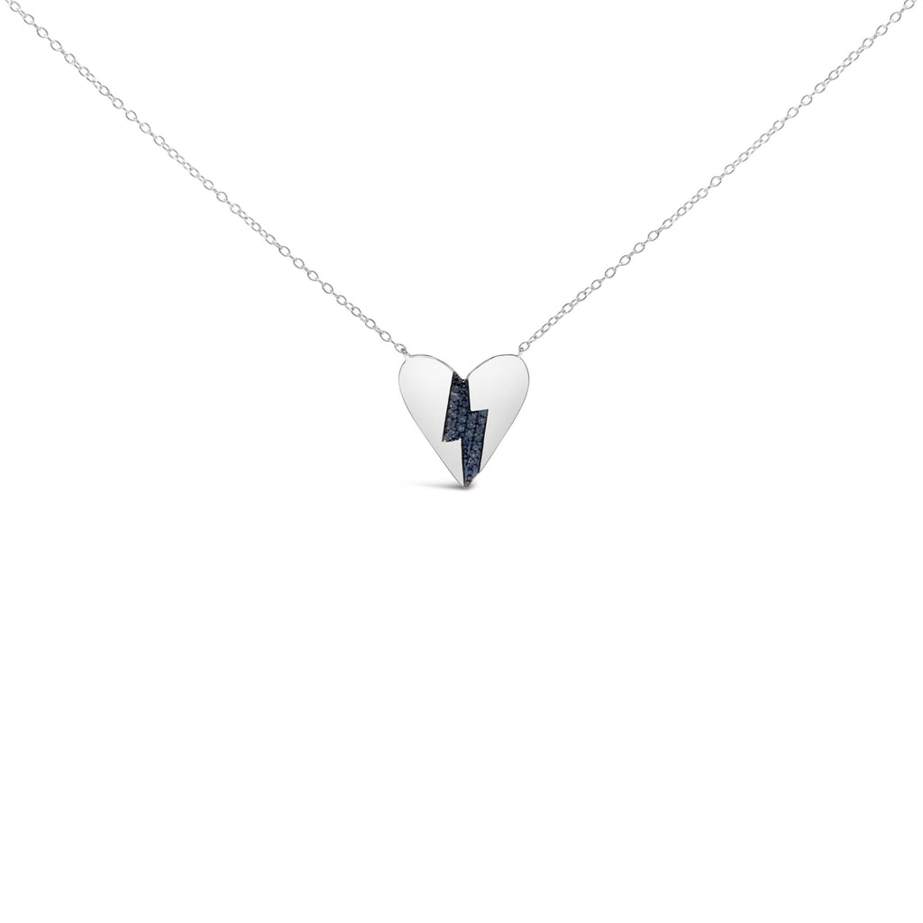 Collana con ciondolo a forma di cuore spezzato in argento sterling 925 con diamanti blu (colore HI, purezza I1-I2) - 18 pollici - Friggin Jewelry