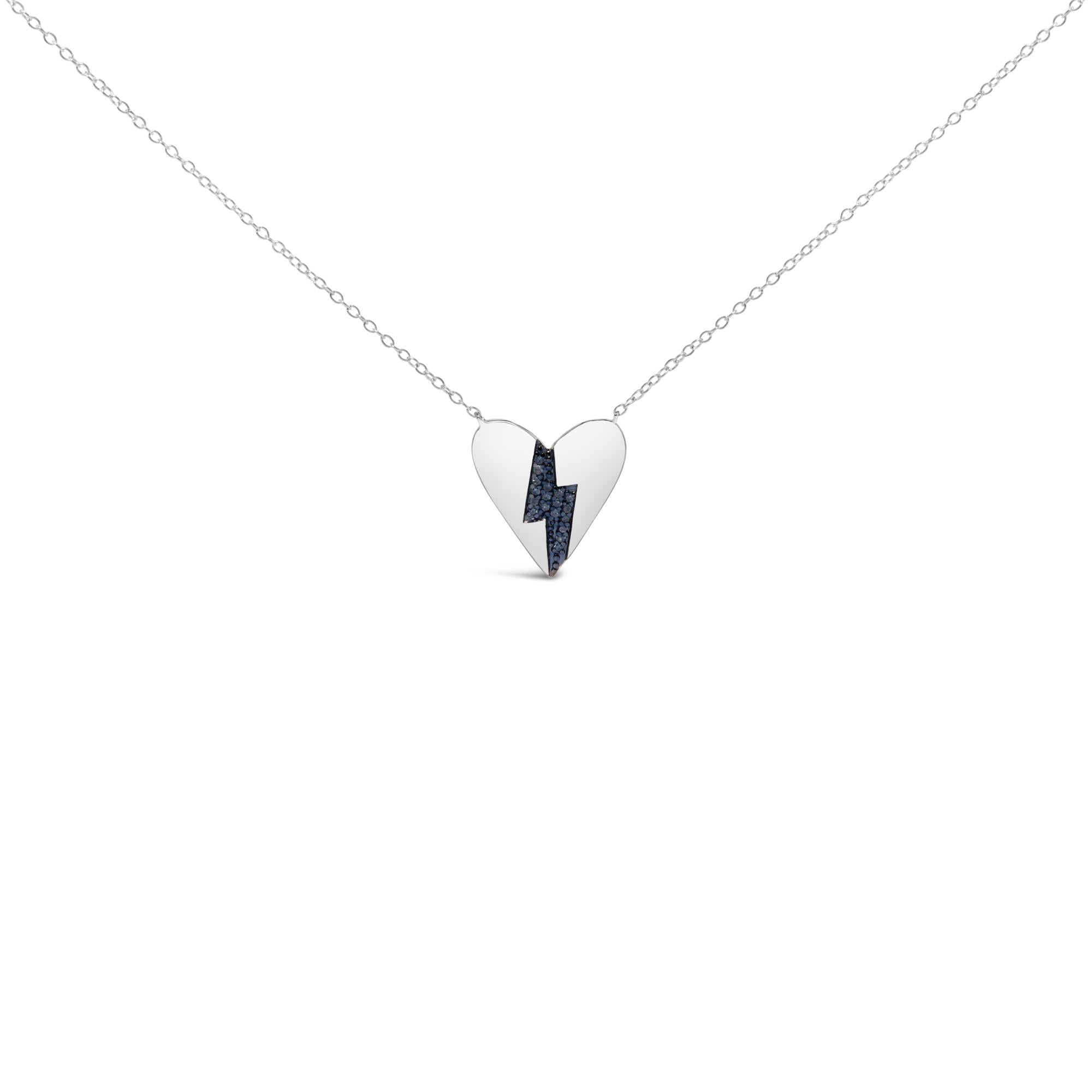 Collana con ciondolo a forma di cuore spezzato in argento sterling 925 con diamanti blu (colore HI, purezza I1-I2) - 18 pollici - Friggin Jewelry