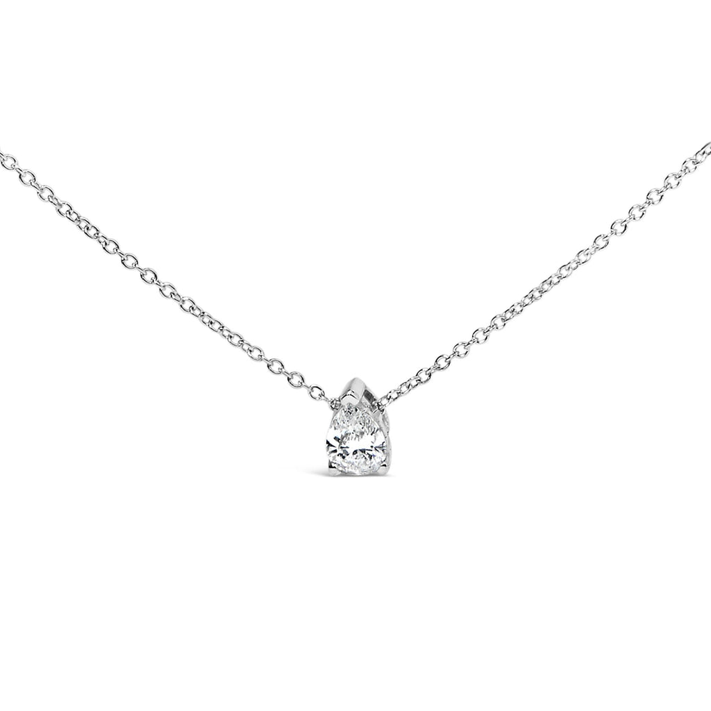 Collar con colgante solitario de 3 puntas y diamantes cultivados en laboratorio de 1/2 quilates en oro blanco de 14 quilates, talla pera, 45,7 cm (color FG, claridad VS2-SI1) - Friggin Jewelry