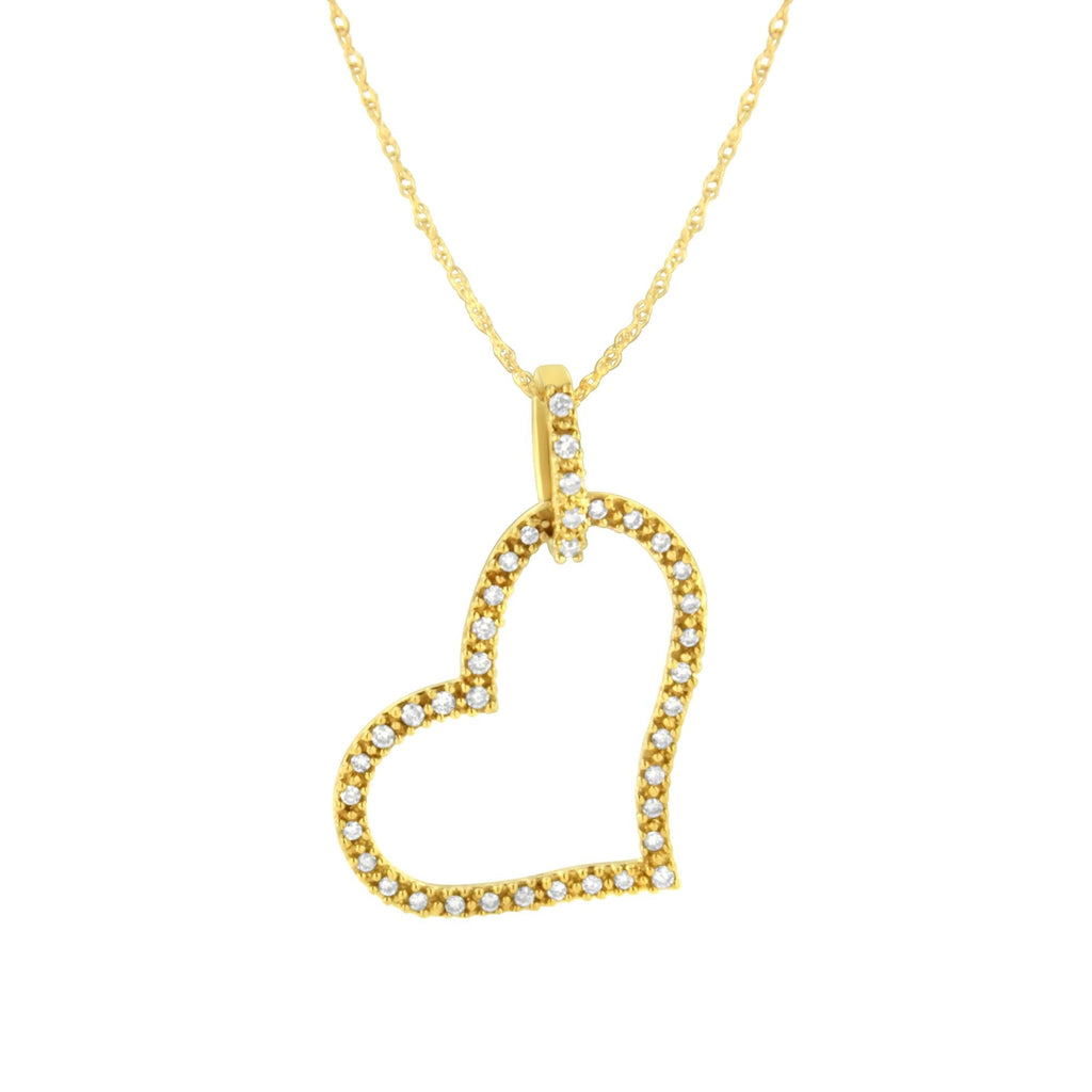 10K Yellow Gold 1/4 cttw Prong Set Round-Cut Diamond Open Heart 18" Pendant Necklace (K-L Color, I1-I2 Clarity) - Friggin Jewelry