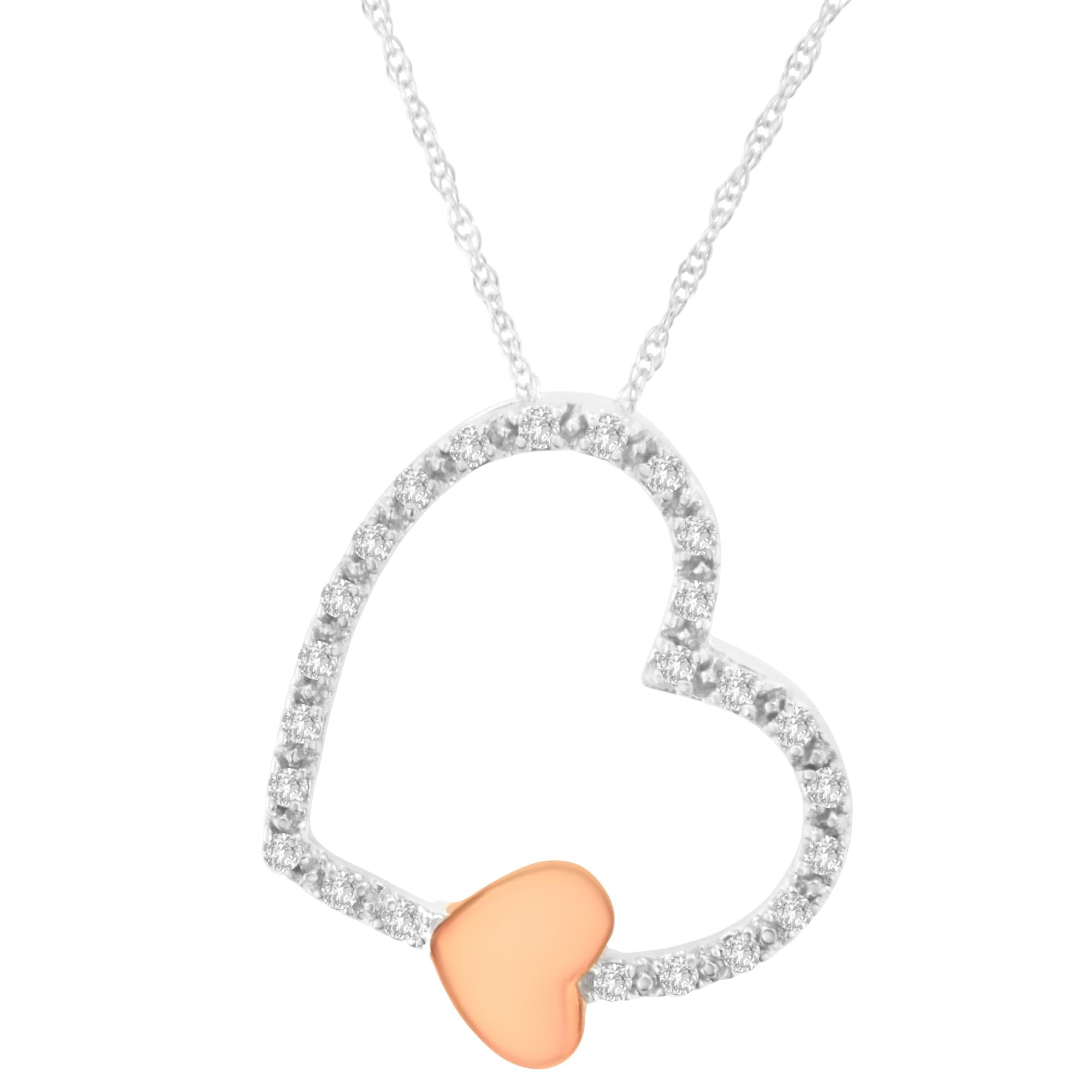 10KT Two Tone Gold 1/6 cttw Diamond Floating Heart Pendant Necklace (K-L, I1-I2) - Friggin Jewelry