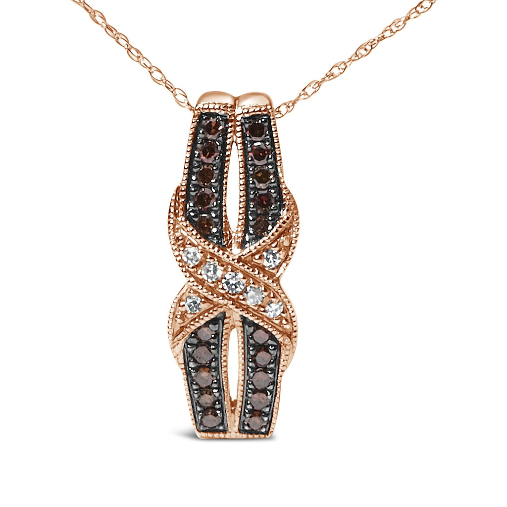 Collana con ciondolo Infinity Twist in oro rosa 10 carati con diamanti bianchi e marrone cioccolato da 1/4 ct (colore IJ, purezza I1-I2) - Friggin Jewelry