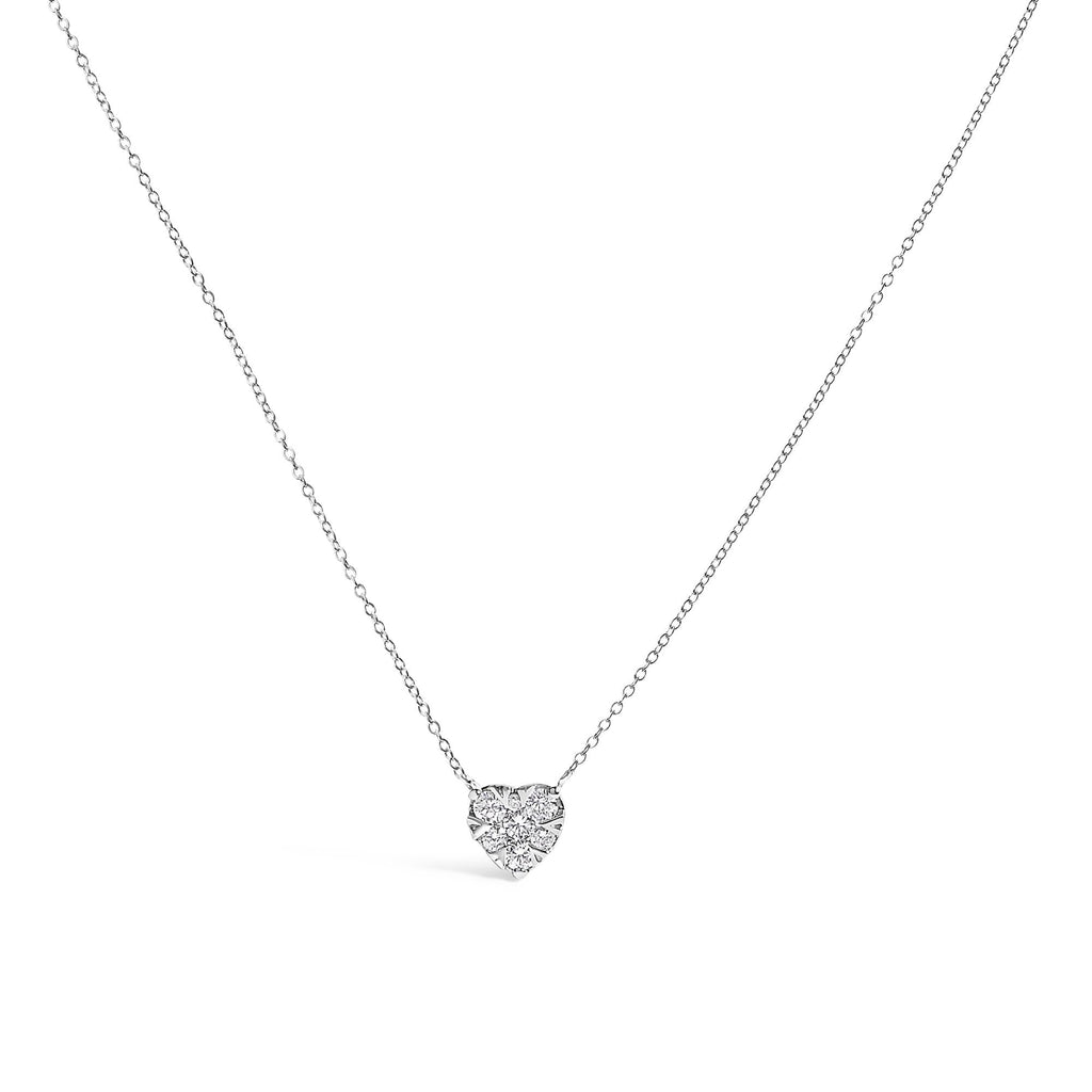 14K White Gold 1/4 Cttw Diamond Composite Heart Pendant Necklace - 18" Inches - Friggin Jewelry