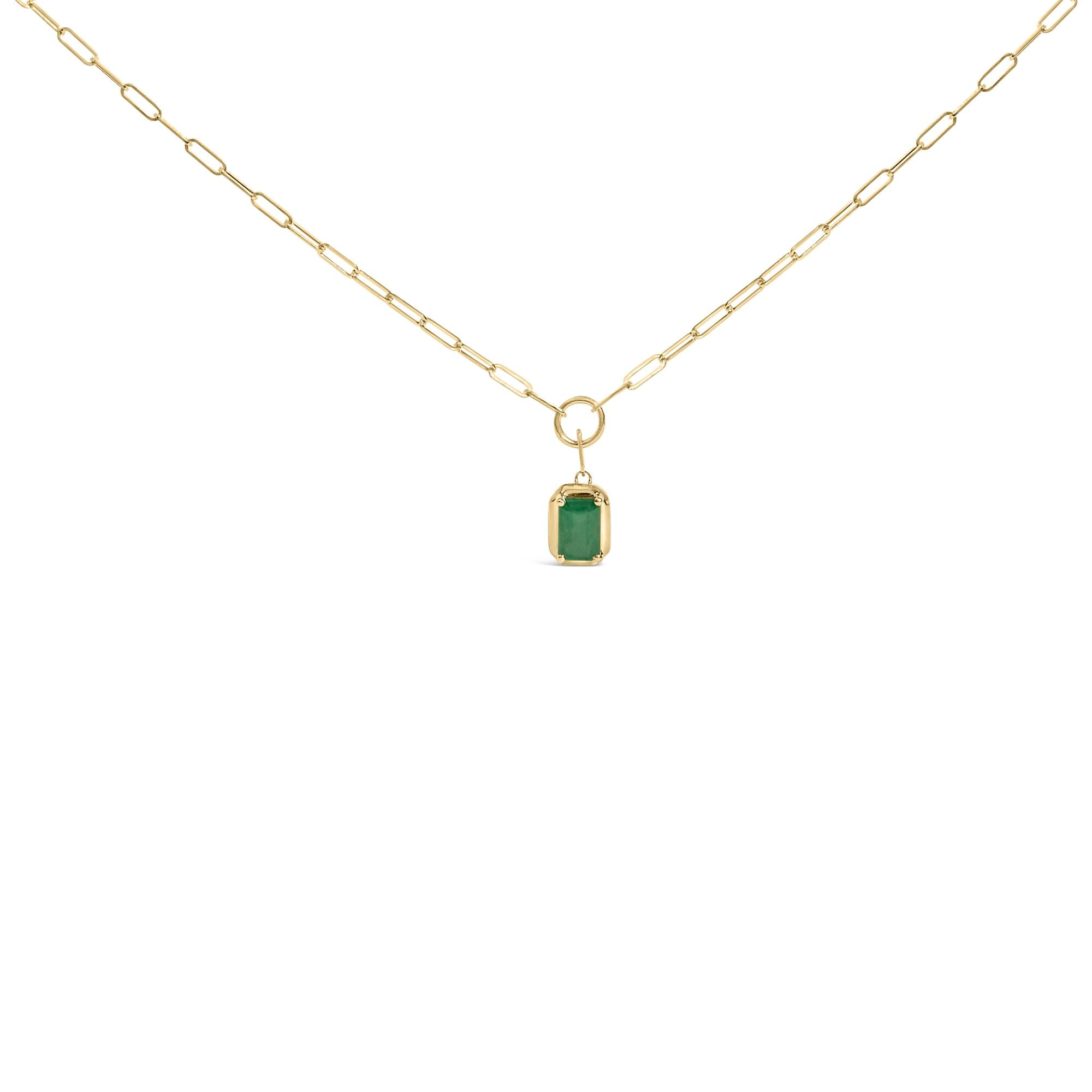 Collar con colgante solitario de esmeralda verde de 6 x 4 mm en oro amarillo de 10 quilates (45,7 cm) - Friggin Jewelry