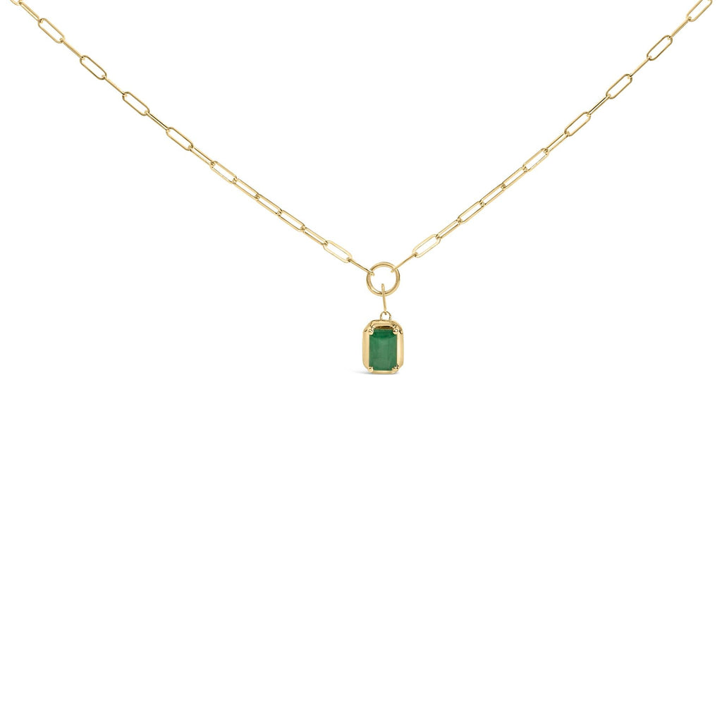 Collar con colgante solitario de esmeralda verde de 6 x 4 mm en oro amarillo de 10 quilates (45,7 cm) - Friggin Jewelry