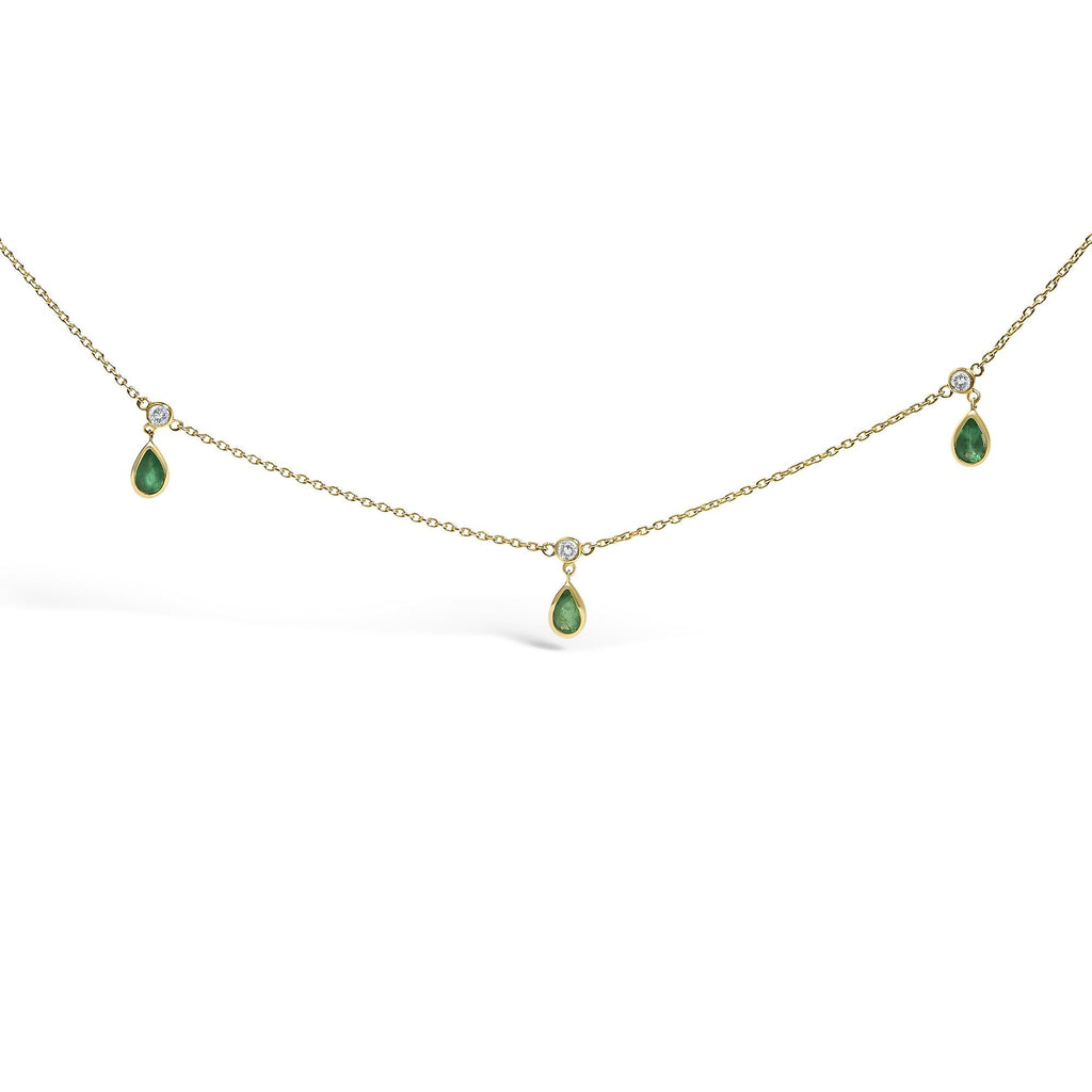 Collana pendente in oro giallo 10 carati con smeraldo verde e diamanti da 5x3 mm - 18 pollici - Friggin Jewelry