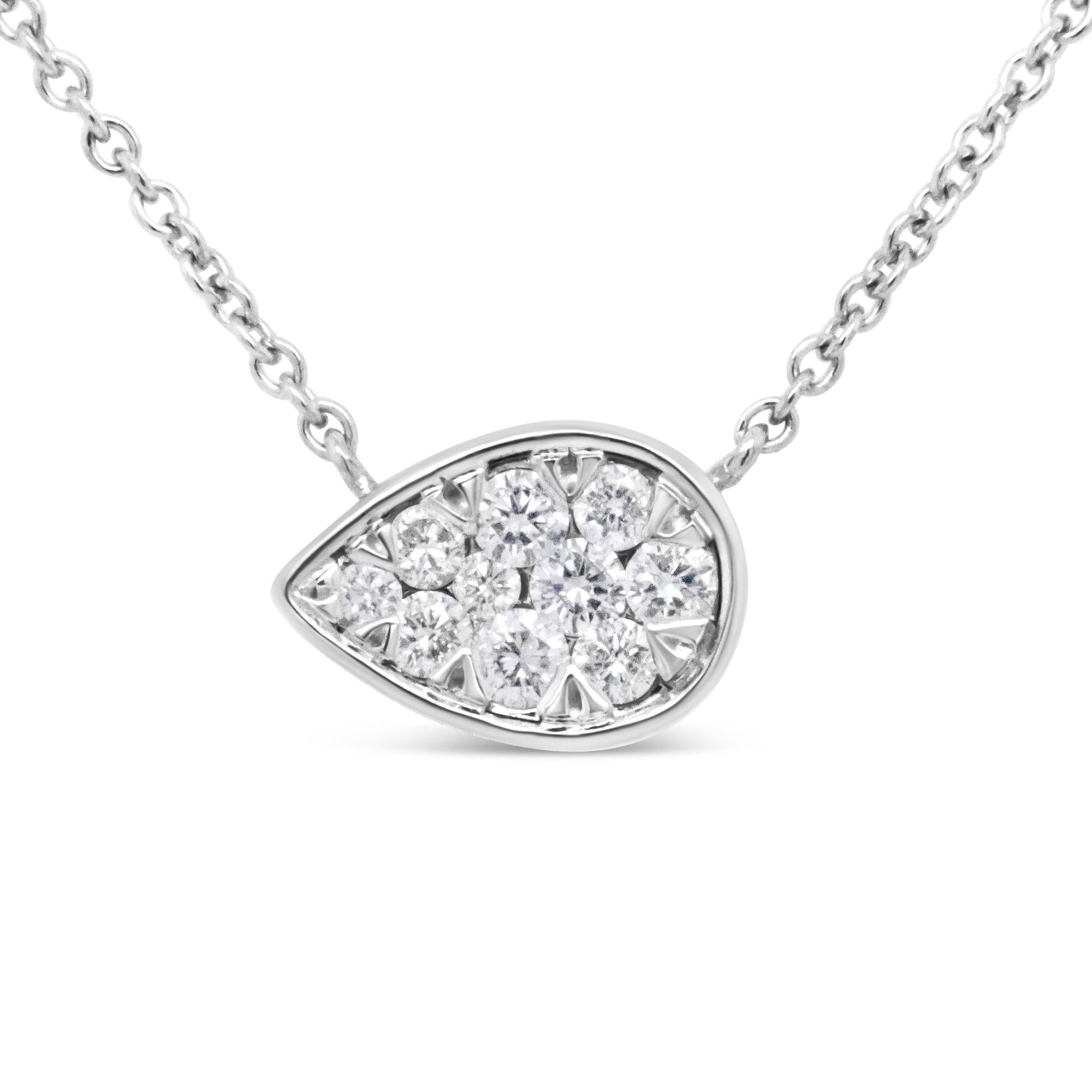 14K White Gold 1/4 Cttw Round Diamond Composite Teardrop Shape 18" Pendant Necklace - (G-H Color, SI2-I1 Clarity) - Friggin Jewelry
