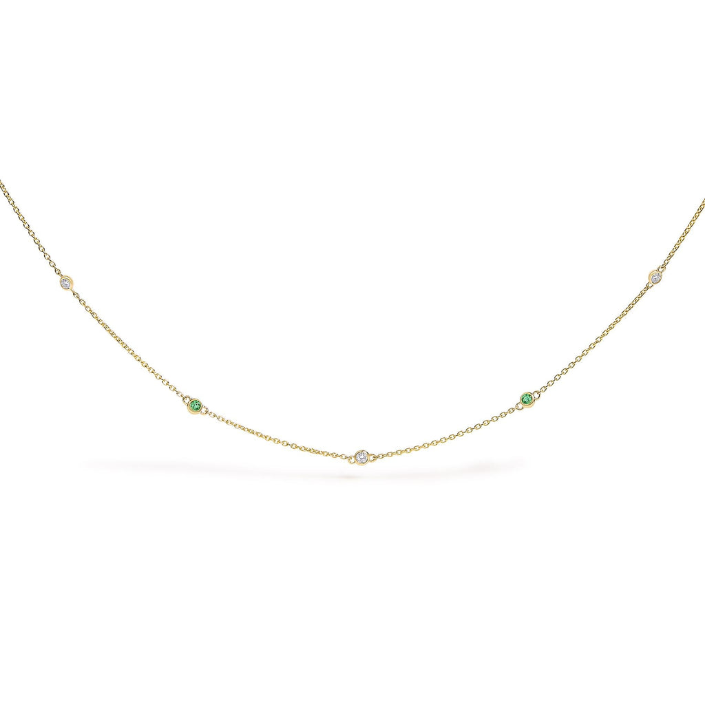 Collana con castone in oro giallo 14 carati, alternanza di smeraldi verdi e diamanti - 18 pollici - Friggin Jewelry