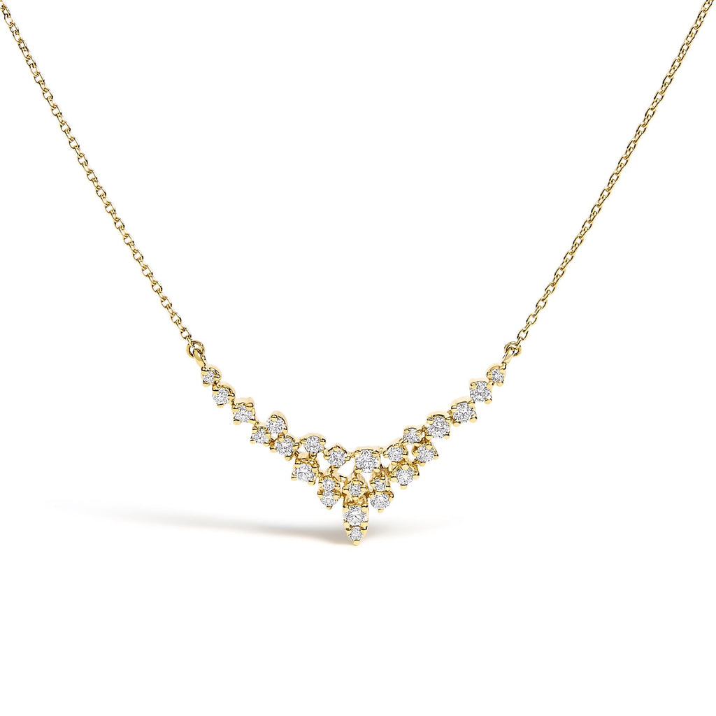 Collana a "V" in oro giallo 14 carati con diamanti sparsi da 1/2 carati (colore IJ, purezza SI2-I1) - 18 pollici - Friggin Jewelry