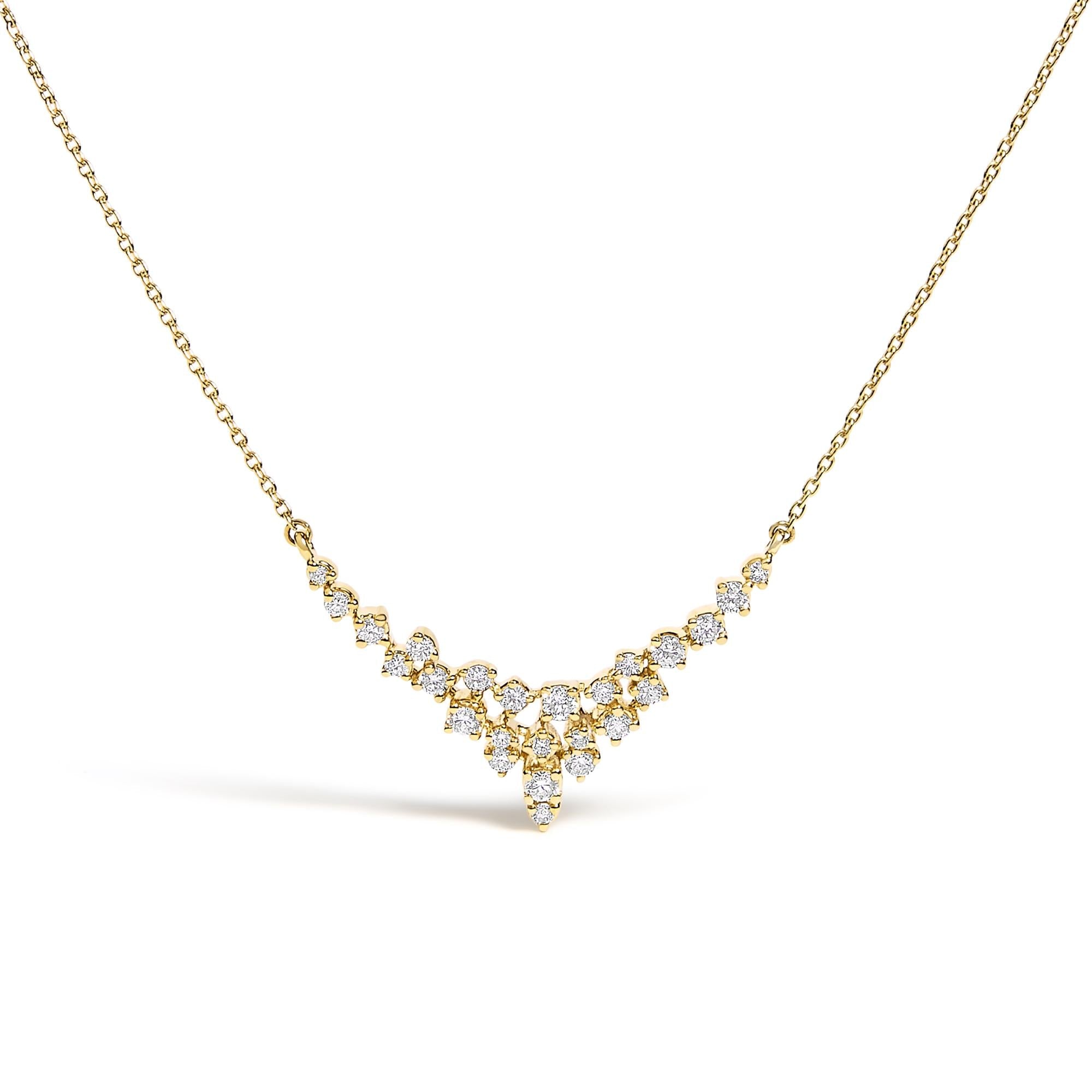 14K Yellow Gold 1/2 Cttw Diamond Scattered "V" Necklace (I-J Color, SI2-I1 Clarity) - 18" Inches - Mom - Friggin Jewelry Premium