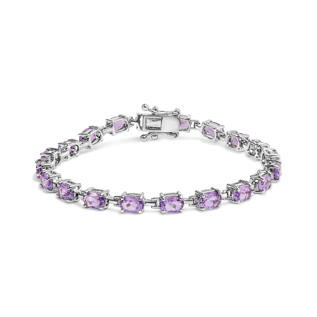 Bracciale in argento sterling 925 con maglie ovali in ametista viola da 8 1/2 carati - 7" pollici - Friggin Jewelry