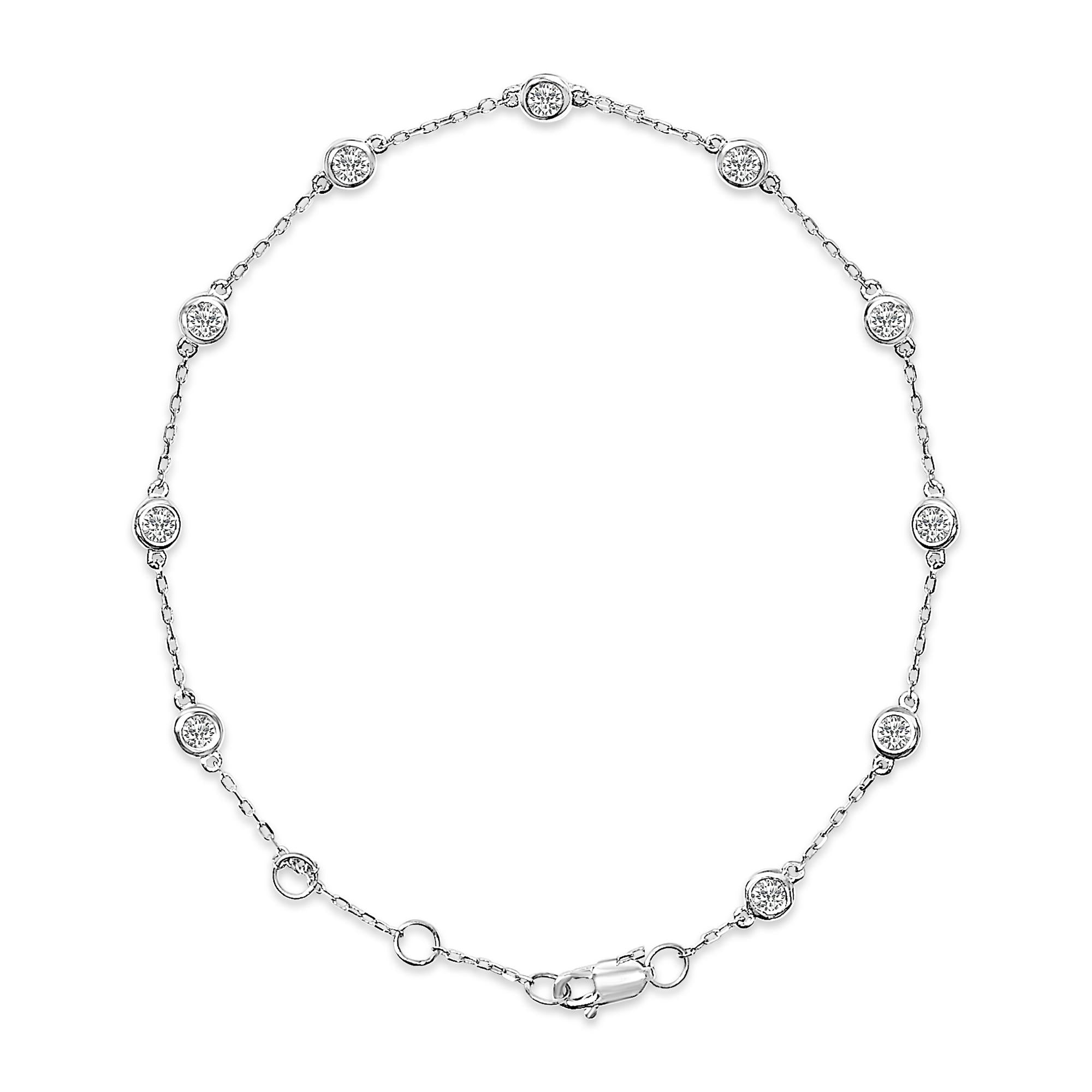 14K Gold 1/2 Cttw Bezel Set Lab Grown Diamond Station Bracelet - Friggin Jewelry