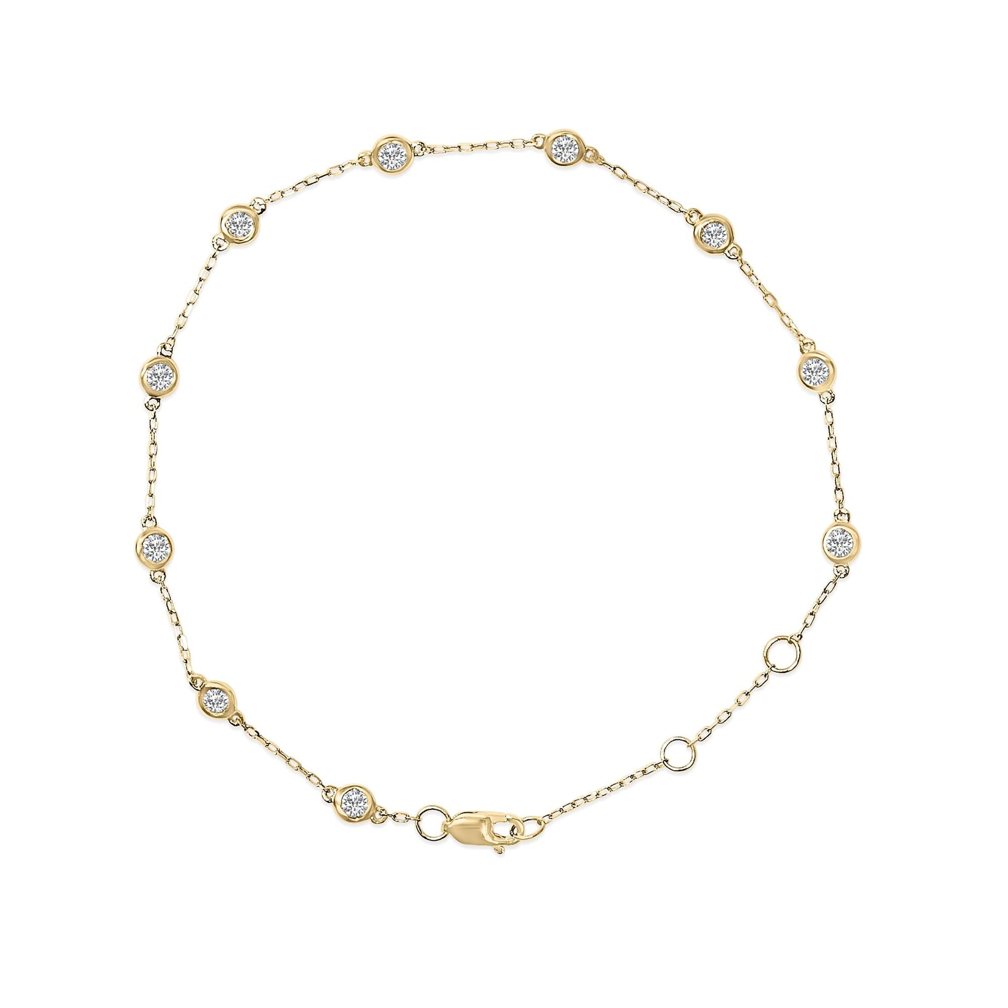 14K Gold 1/2 Cttw Bezel Set Lab Grown Diamond Station Bracelet - Friggin Jewelry