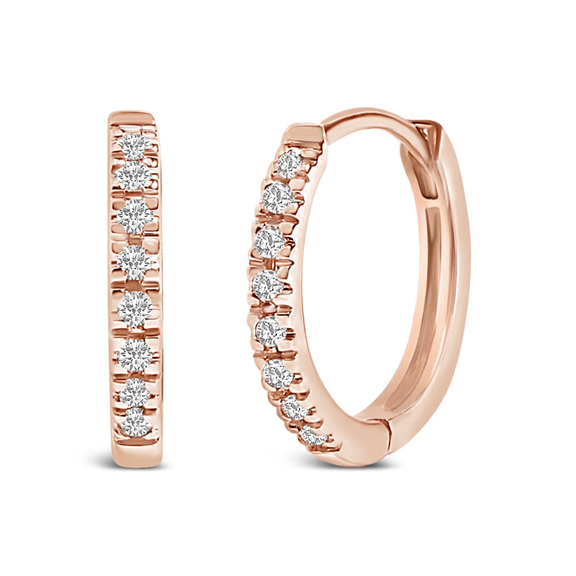 14K Rose Gold 1/5 CTW Diamond Huggie Hoop Earrings (K-L Color, I2-I3 Clarity) - Friggin Jewelry