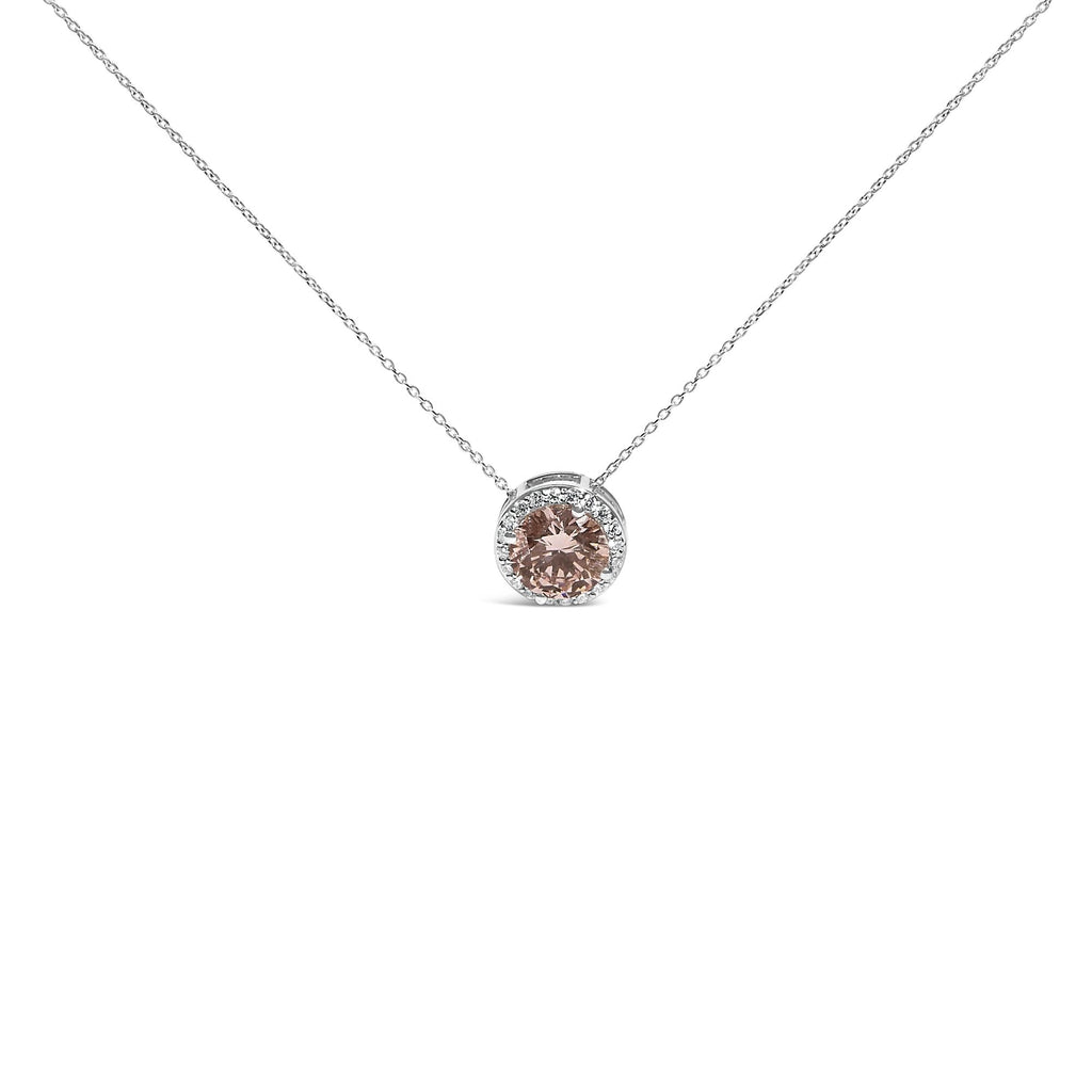 Collana con pendente solitario con alone in oro bianco 14 carati con diamante rosa da 2 3/8 carati di laboratorio - 17 pollici - Friggin Jewelry