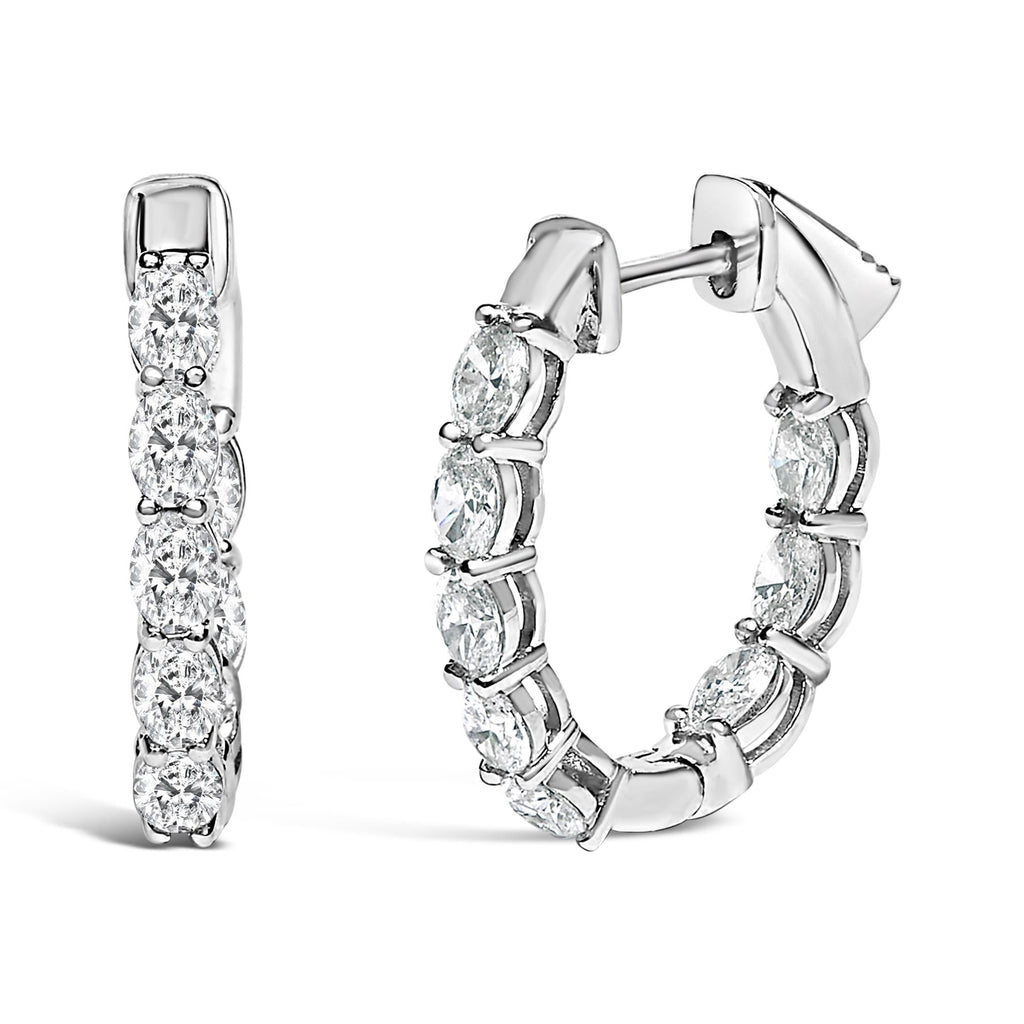 14K White Gold 2 3/4 Cttw Oval Cut Lab Grown Diamond Inside Out Hoop Earrings - Friggin Jewelry Premium