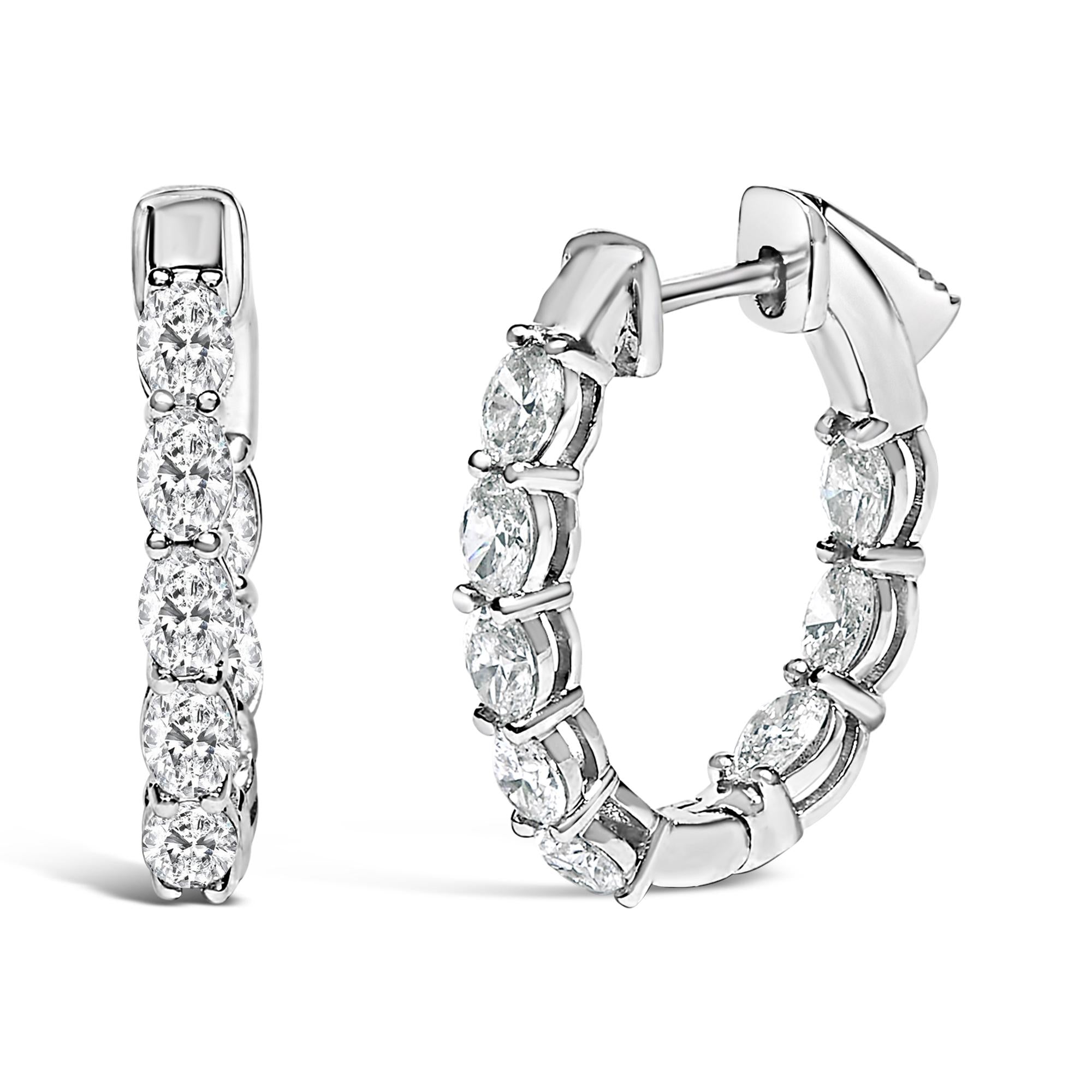 14K White Gold 2 3/4 Cttw Oval Cut Lab Grown Diamond Inside Out Hoop Earrings - Friggin Jewelry Premium