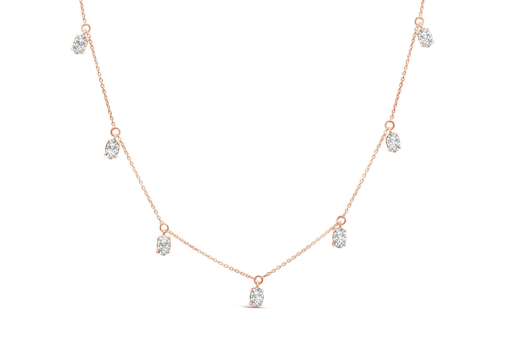 Collana pendente con diamanti ovali coltivati ​​in laboratorio da 1 3/8 carati in oro rosa 14 carati - 17 pollici - Friggin Jewelry
