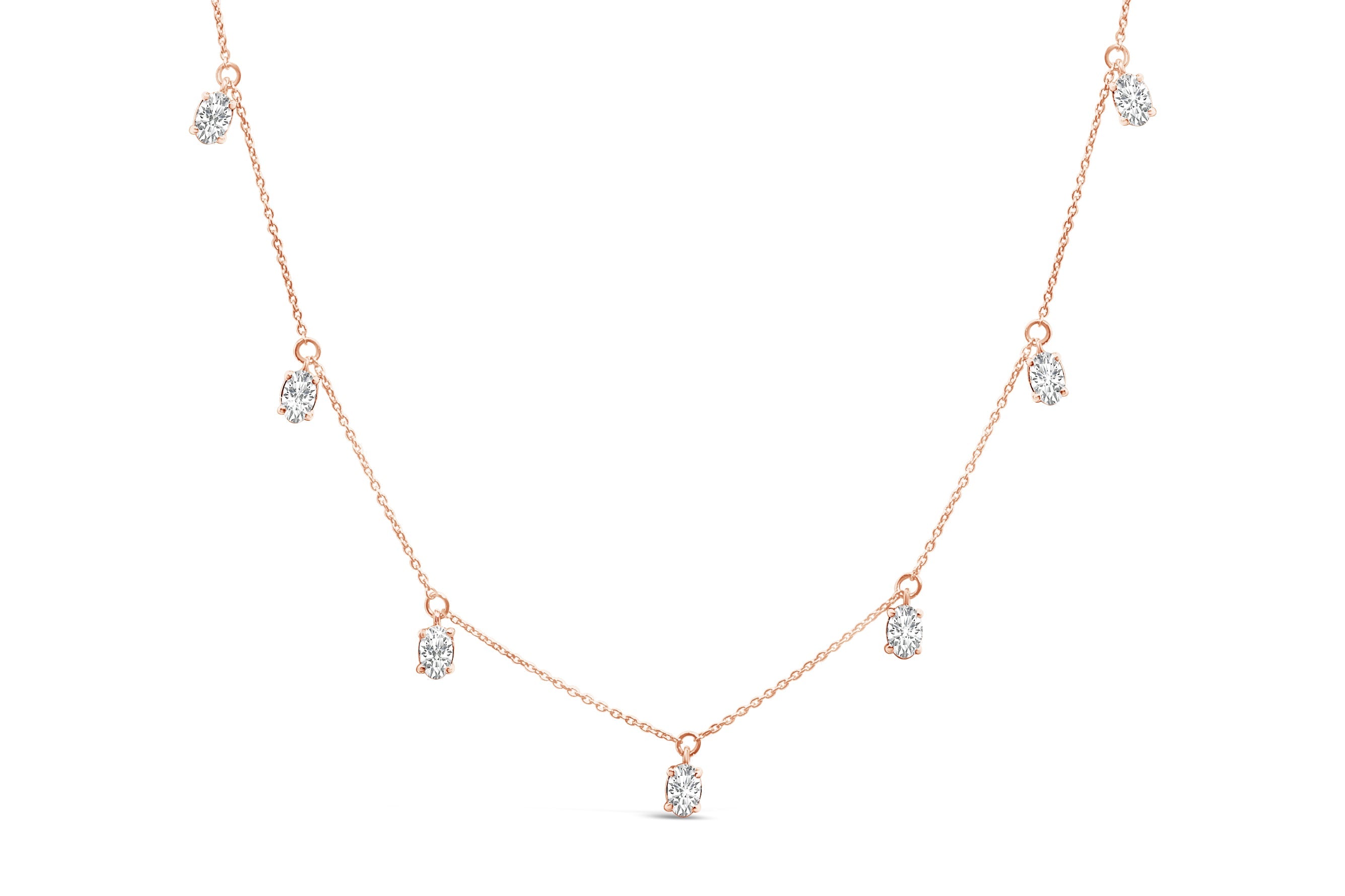 14K Rose Gold 1 3/8 Cttw Oval Lab Grown Diamond Dangle Station Necklace - 17" Inches - Friggin Jewelry