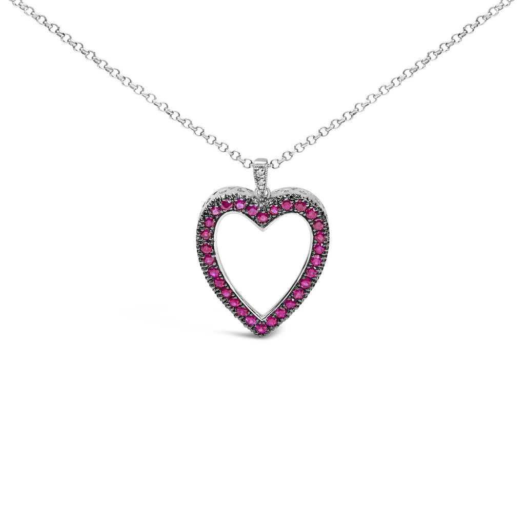 18K 1/3 Cttw Diamond and Red Ruby Open Heart with Black Rhodium 18" Pendant Necklace (G-H Color, VS2-SI1 Clarity) - Friggin Jewelry