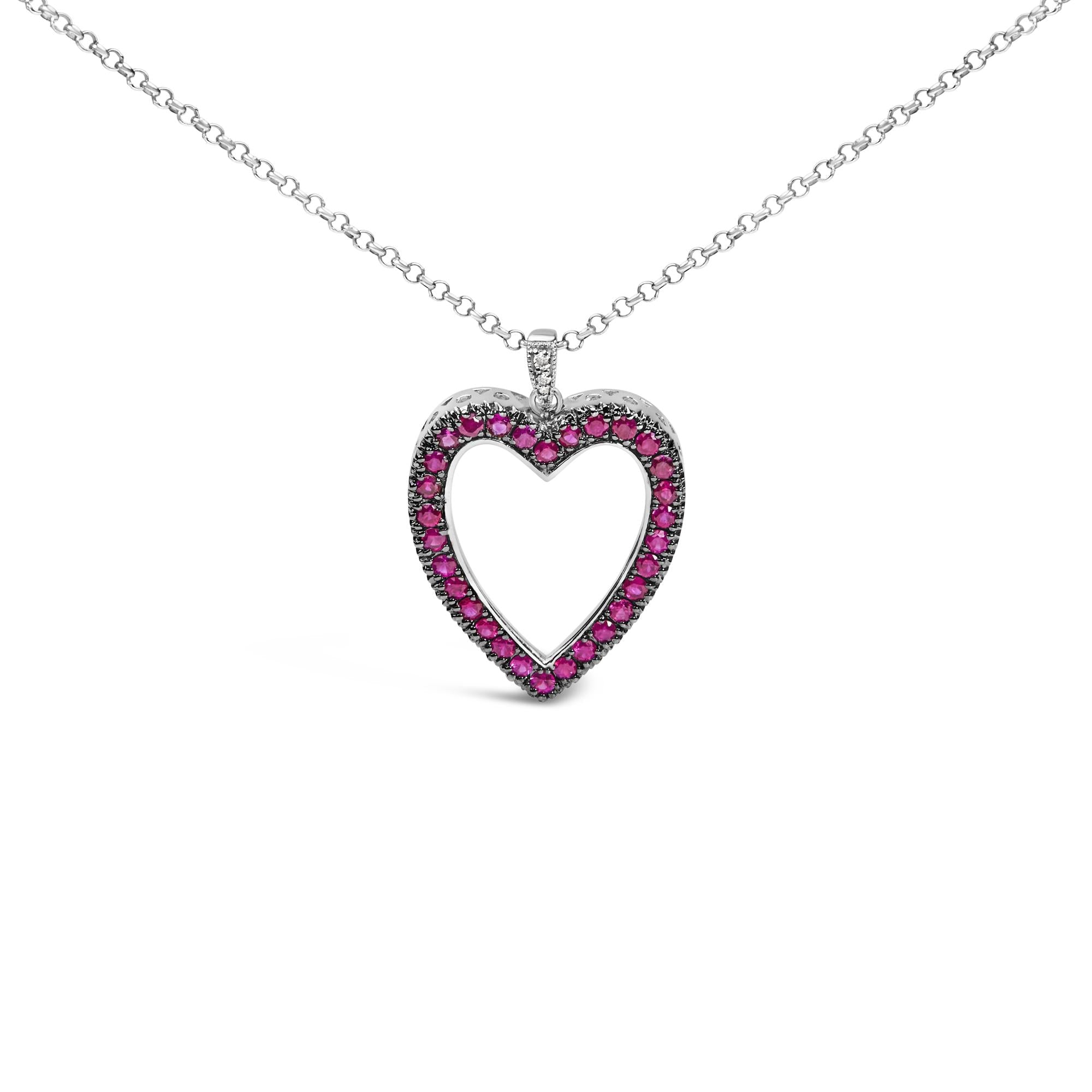18K 1/3 Cttw Diamond and Red Ruby Open Heart with Black Rhodium 18" Pendant Necklace (G-H Color, VS2-SI1 Clarity) - Friggin Jewelry