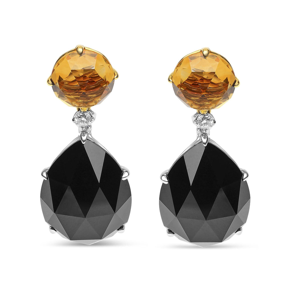 18K White and Yellow Gold 1/5 Cttw Diamond with Round Yellow Citrine and 20x15mm Pear Cut Black Onyx Gemstone Dangle Earring (G-H Color, SI1-SI2 Clarity) - Friggin Jewelry