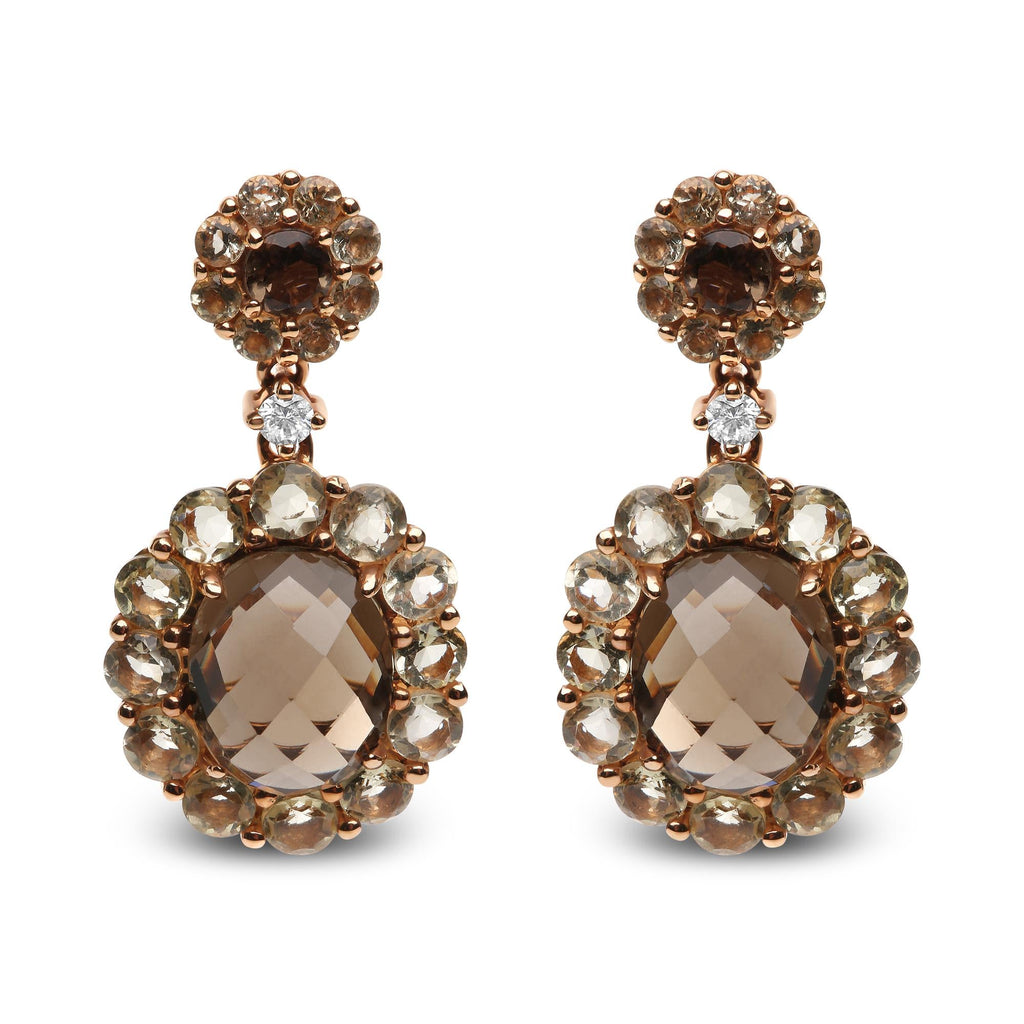 18K Rose Gold Diamond Accent and  Lemon and Oval Smoky Color Quartz Gemstone Dangle Drop Earring (G-H Color, SI1-SI2 Clarity) - Friggin Jewelry