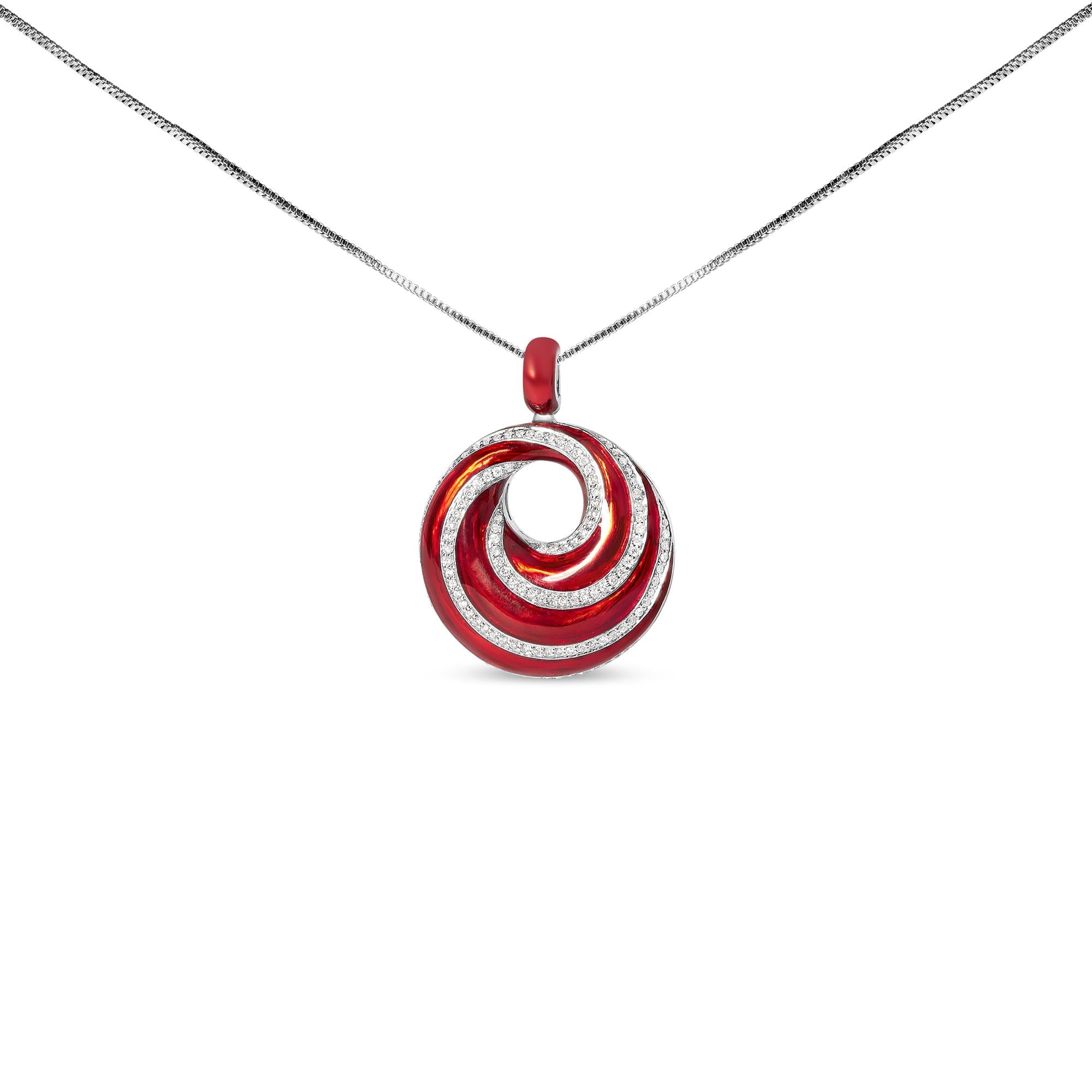 .925 Sterling Silver Red Enamel and 1/2 Diamond Endless Swirl Medallion 18" Pendant Necklace (F-G Color, VS1-VS2 Clarity) - Friggin Jewelry Premium