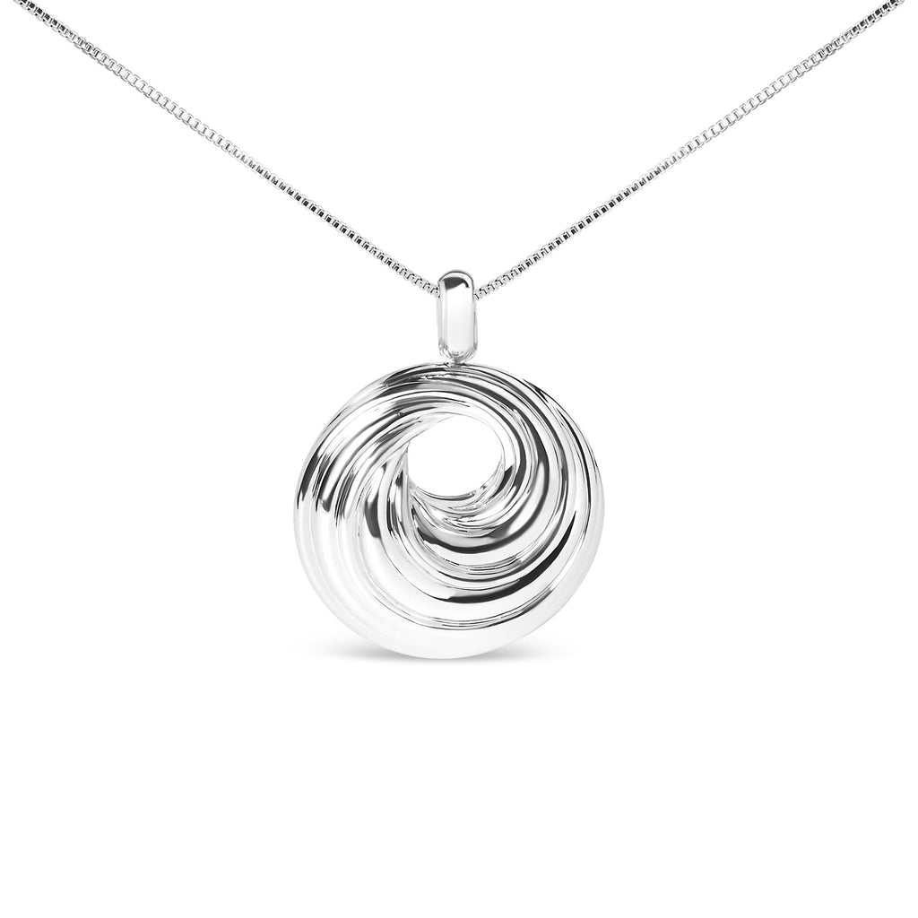 .925 Sterling Silver Endless Wave Swirl Statement Medallion 18" Pendant Necklace - Friggin Jewelry Premium