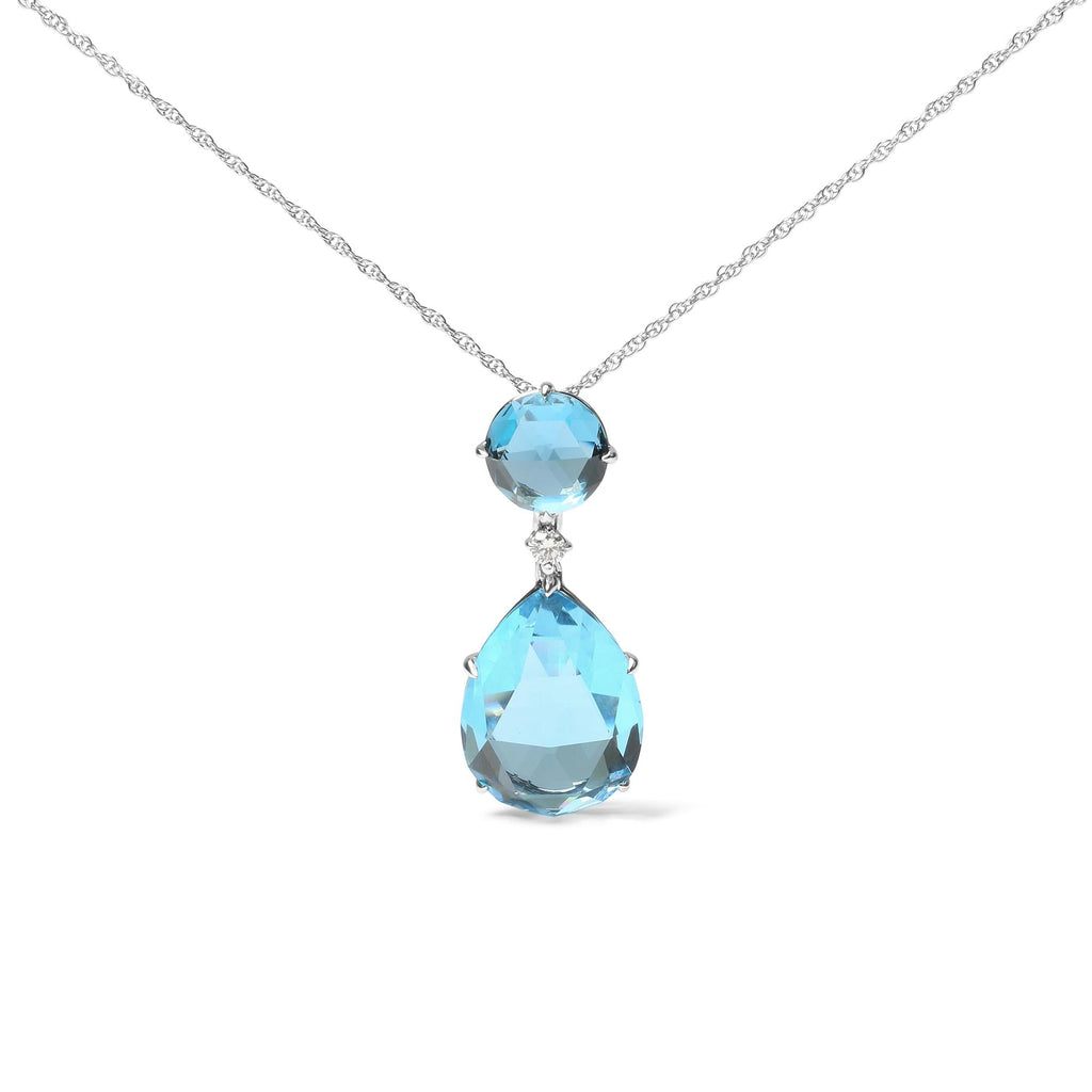 18K White Gold Diamond Accent and Round London Blue Topaz and Pear Cut Sky Blue Topaz Dangle Drop 18" Pendant Necklace (G-H Color, SI1-SI2 Clarity) - Friggin Jewelry Premium