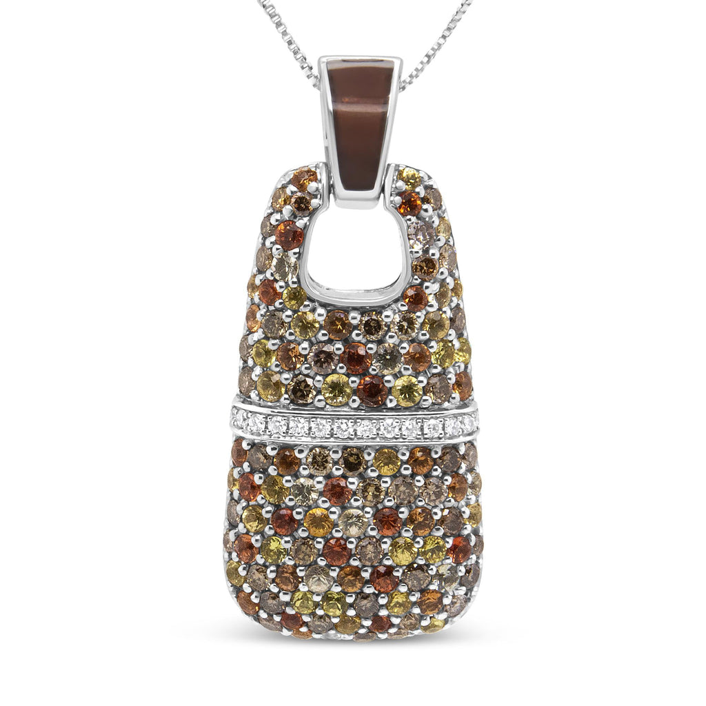 .925 Sterling Silver Brown Enamel 1 Cttw White and Brown Diamonds and  1.5mm Yellow and Orange Sapphire Gemstones Statement 18" Pendant Necklace (Brown and F-G Color, VS1-VS2 Clarity) - Friggin Jewelry Premium