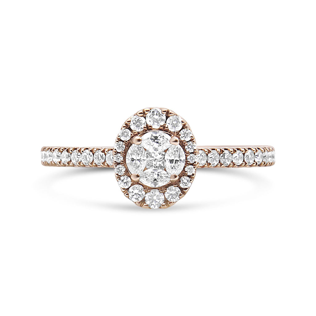 18K Rose Gold 1/2 Cttw Composite Marquise Composite Diamond Oval Shaped Halo Engagement Ring (F-G Color, VS1-VS2 Clarity) - Friggin Jewelry Premium