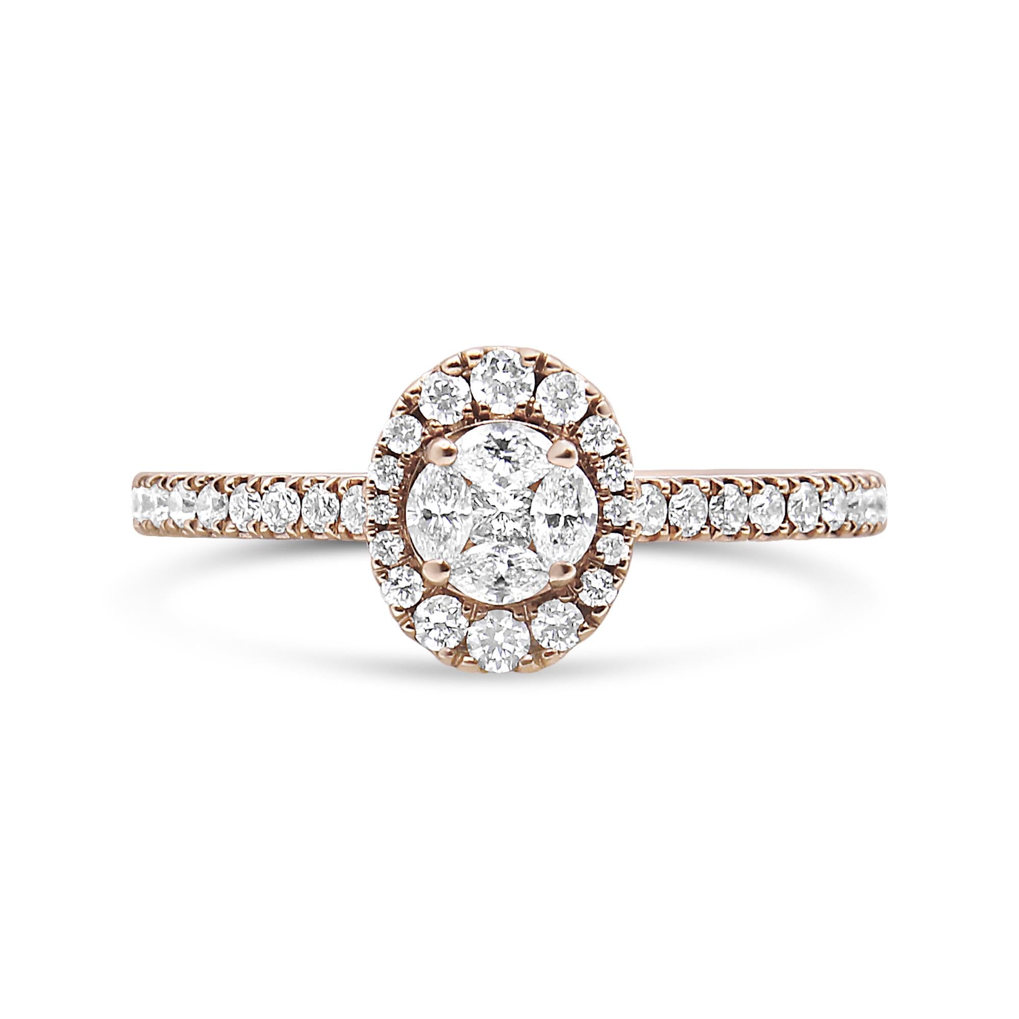 18K Rose Gold 1/2 Cttw Composite Marquise Composite Diamond Oval Shaped Halo Engagement Ring (F-G Color, VS1-VS2 Clarity) - Friggin Jewelry