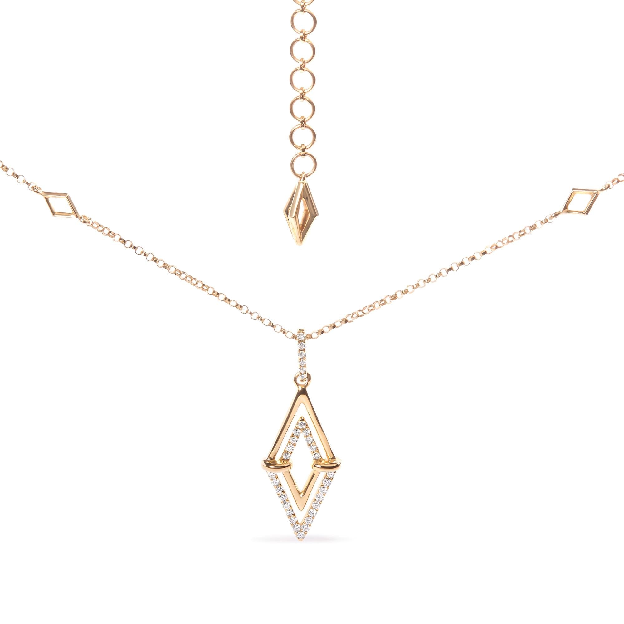 Collana con ciondolo geometrico a doppio triangolo con diamanti da 1/4 ct in oro giallo 14 carati, lunghezza 18 pollici (colore GH, purezza SI1-SI2) - Friggin Jewelry