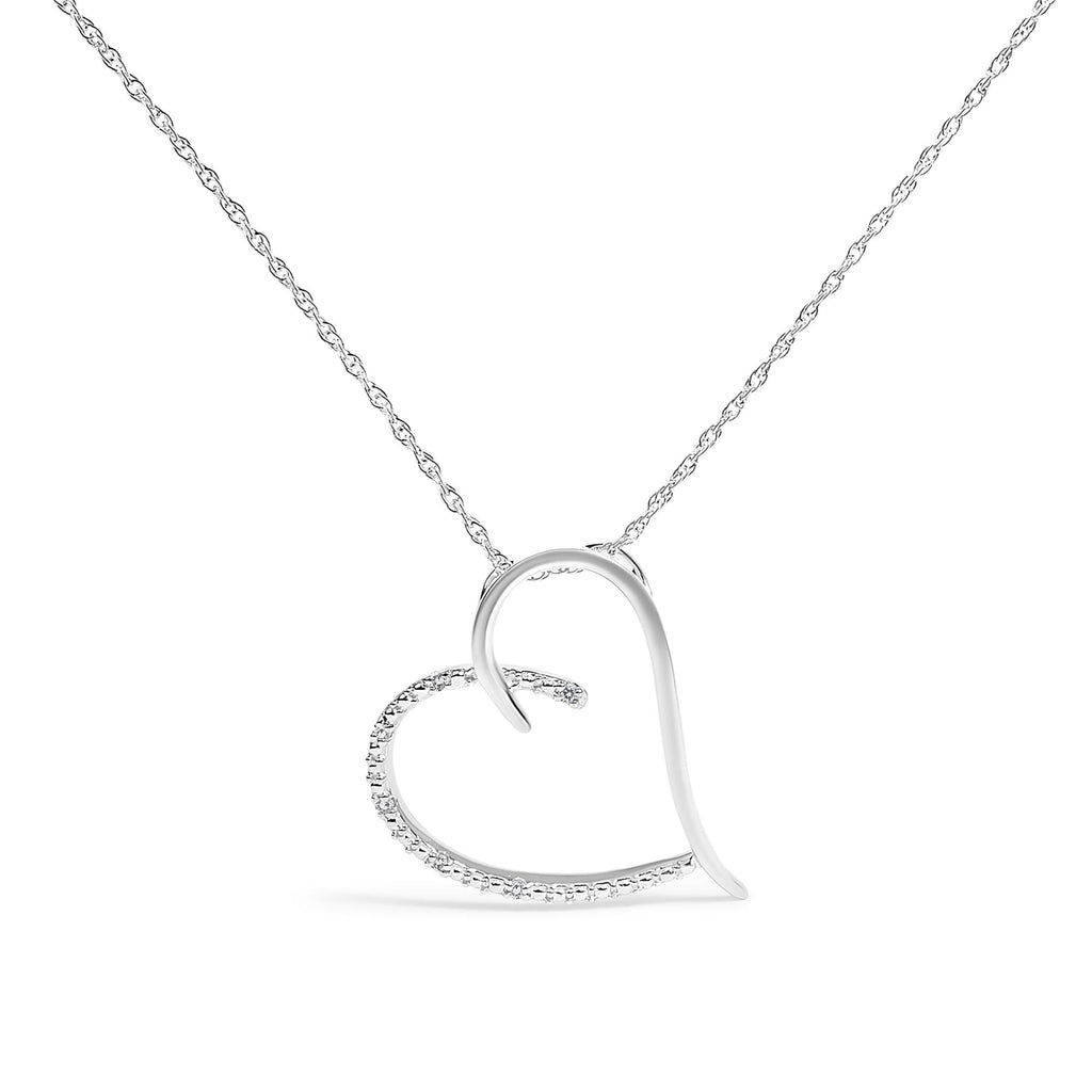 .925 Sterling Silver Diamond Accent Open Heart Slide Pendant Necklace (J-K Color, I2-I3 Clarity) - 18" Inches - Friggin Jewelry