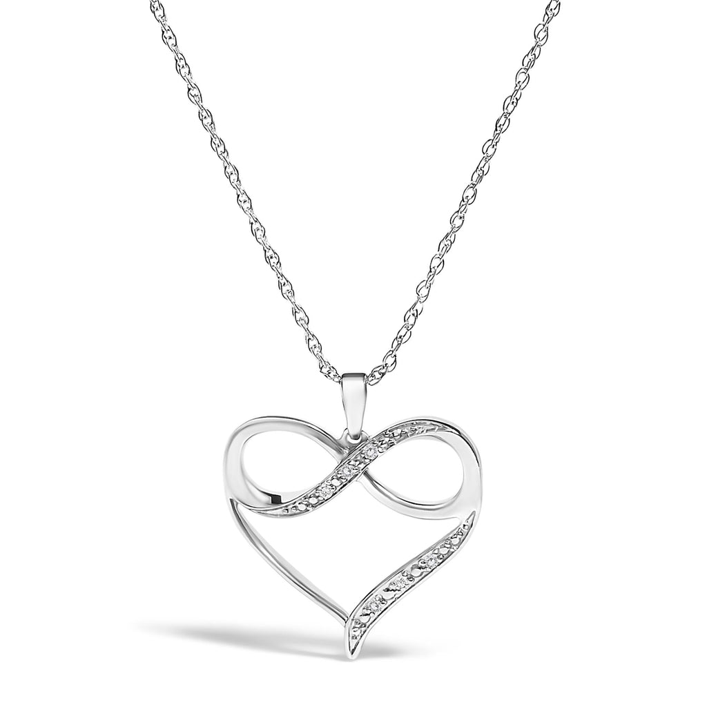 .925 Sterling Silver Diamond Accent Infinity Heart Love Pendant Necklace (J-K Color, I2-I3 Clarity) - 18" Inches - Friggin Jewelry