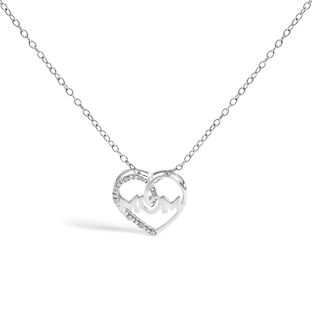 .925 Sterling Silver Diamond Accent MOM Heart Pendant Necklace (J-K Color, I2-I3 Clarity) - 18" Inches - Mom - Friggin Jewelry