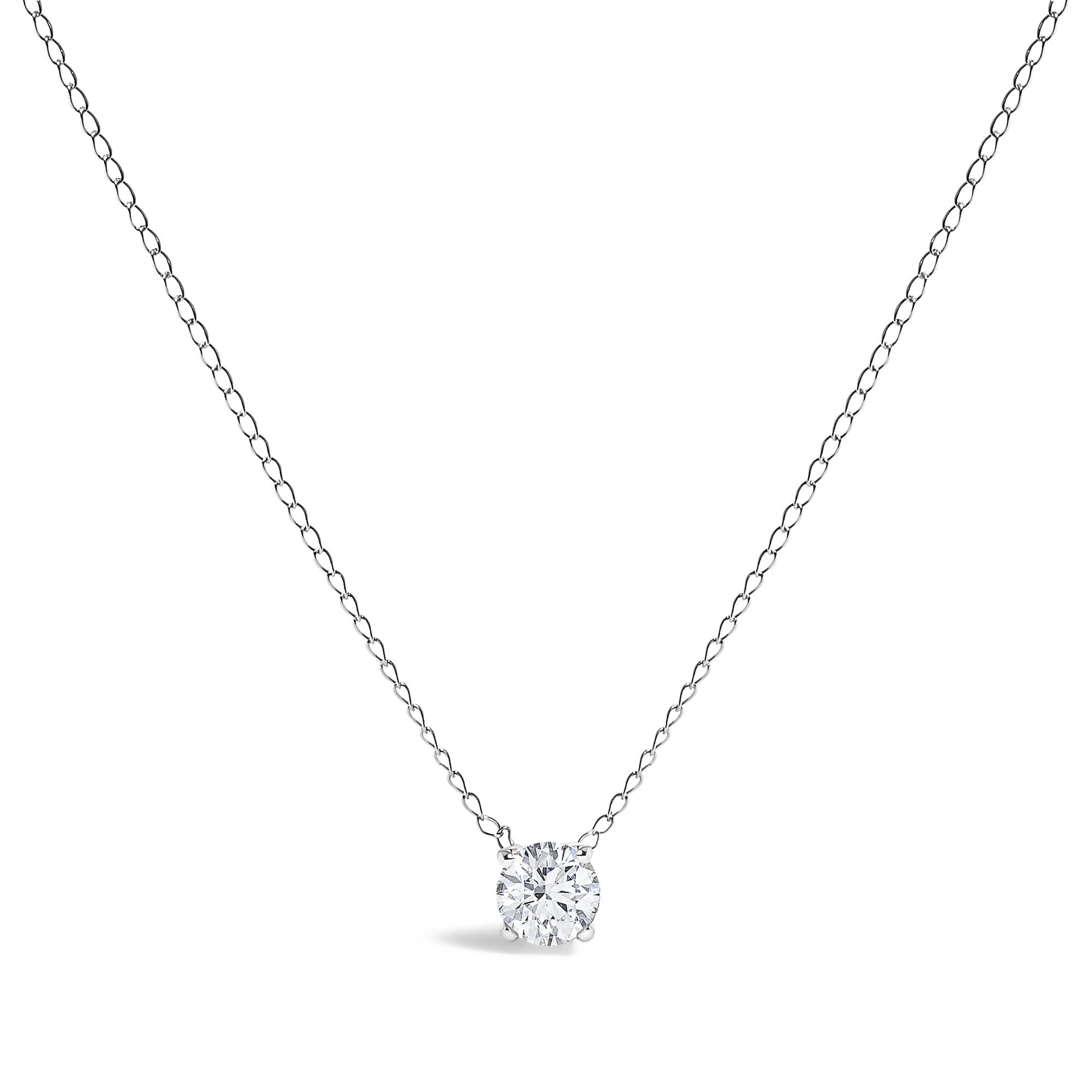 14K Gold Floating 1/2 Cttw Lab Grown Diamond Solitaire Pendant Necklace - 18" Inches - Friggin Jewelry