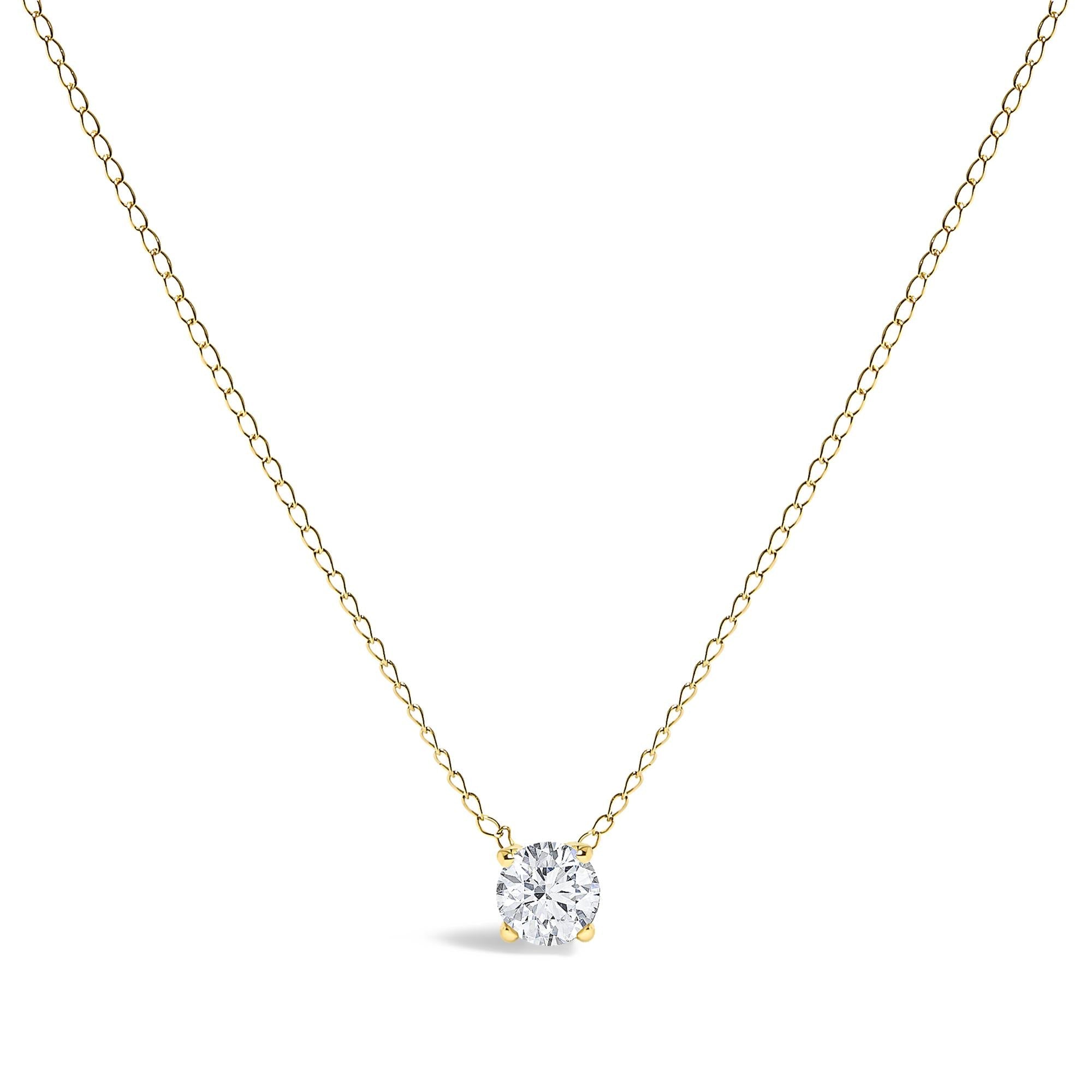 14K Gold Floating 1/2 Cttw Lab Grown Diamond Solitaire Pendant Necklace - 18" Inches - Friggin Jewelry