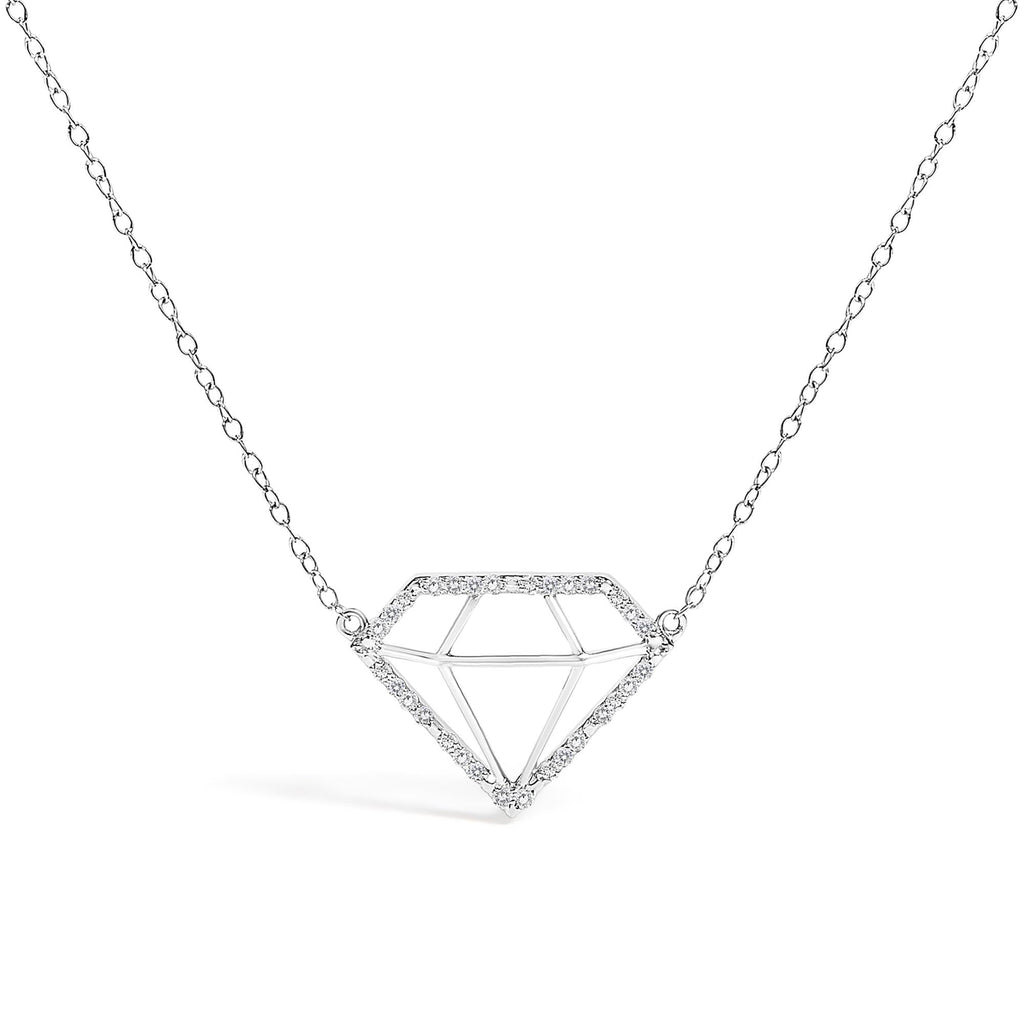 .925 Sterling Silver 1/7 Cttw Lab Grown Diamond Diamond Shaped Pendant Necklace - Size 18 Inches - Friggin Jewelry