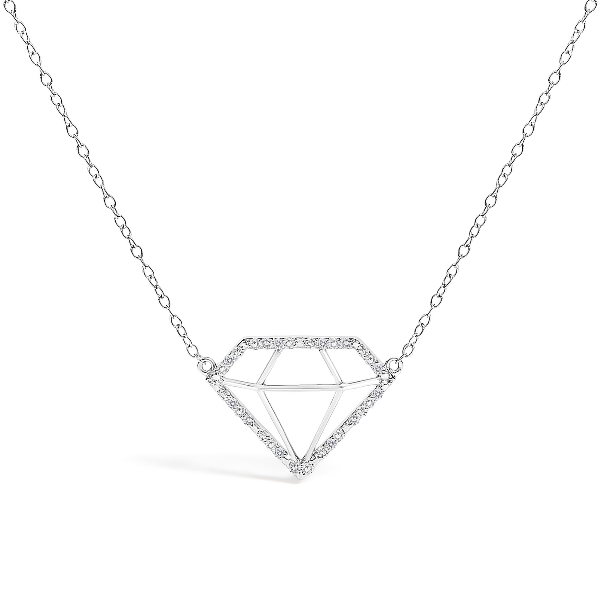 .925 Sterling Silver 1/7 Cttw Lab Grown Diamond Diamond Shaped Pendant Necklace - Size 18 Inches - Friggin Jewelry