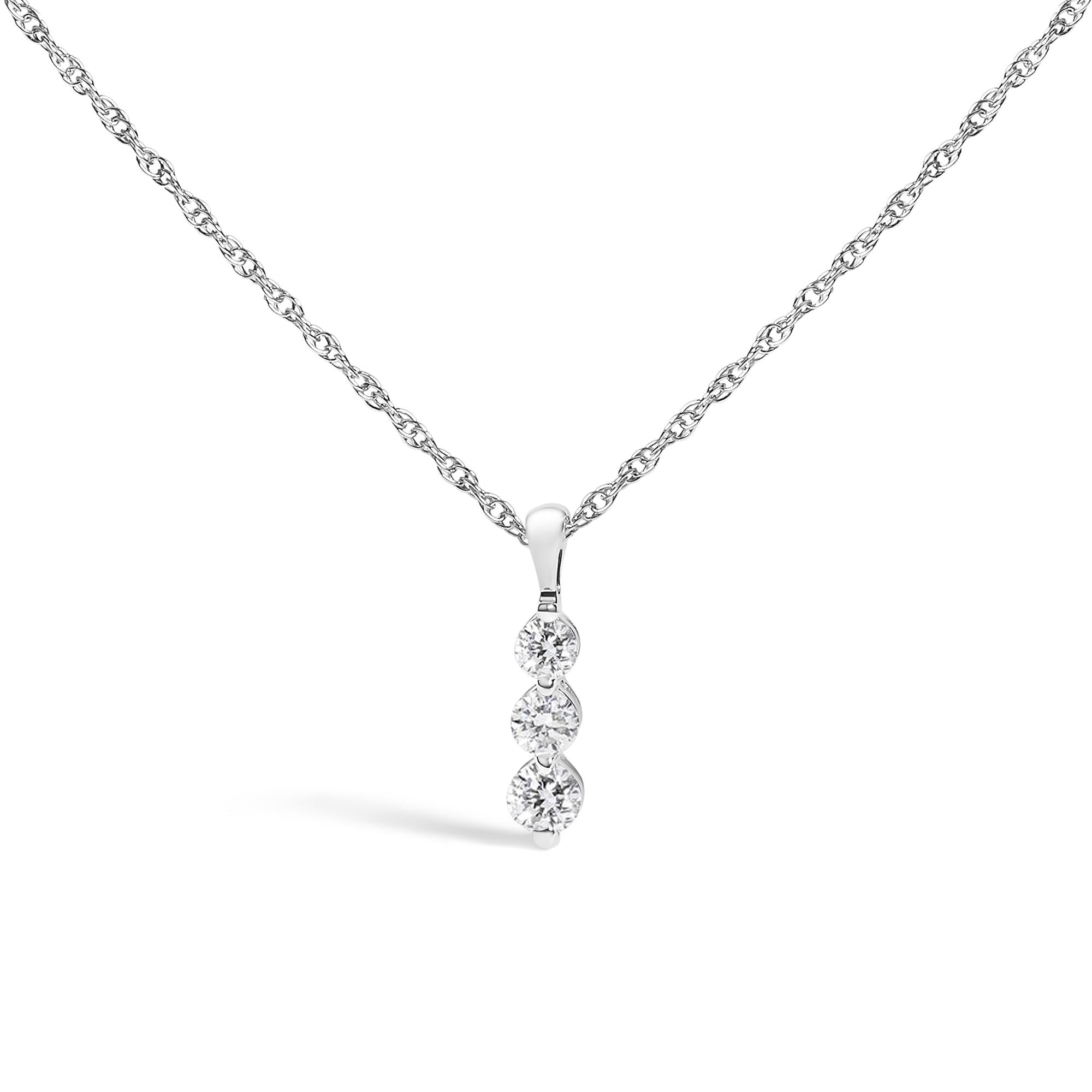 .925 Sterling Silver 1/7 Cttw Lab Grown Diamond Three Stone Diamond Pendant Necklace - 18" Inches - Friggin Jewelry