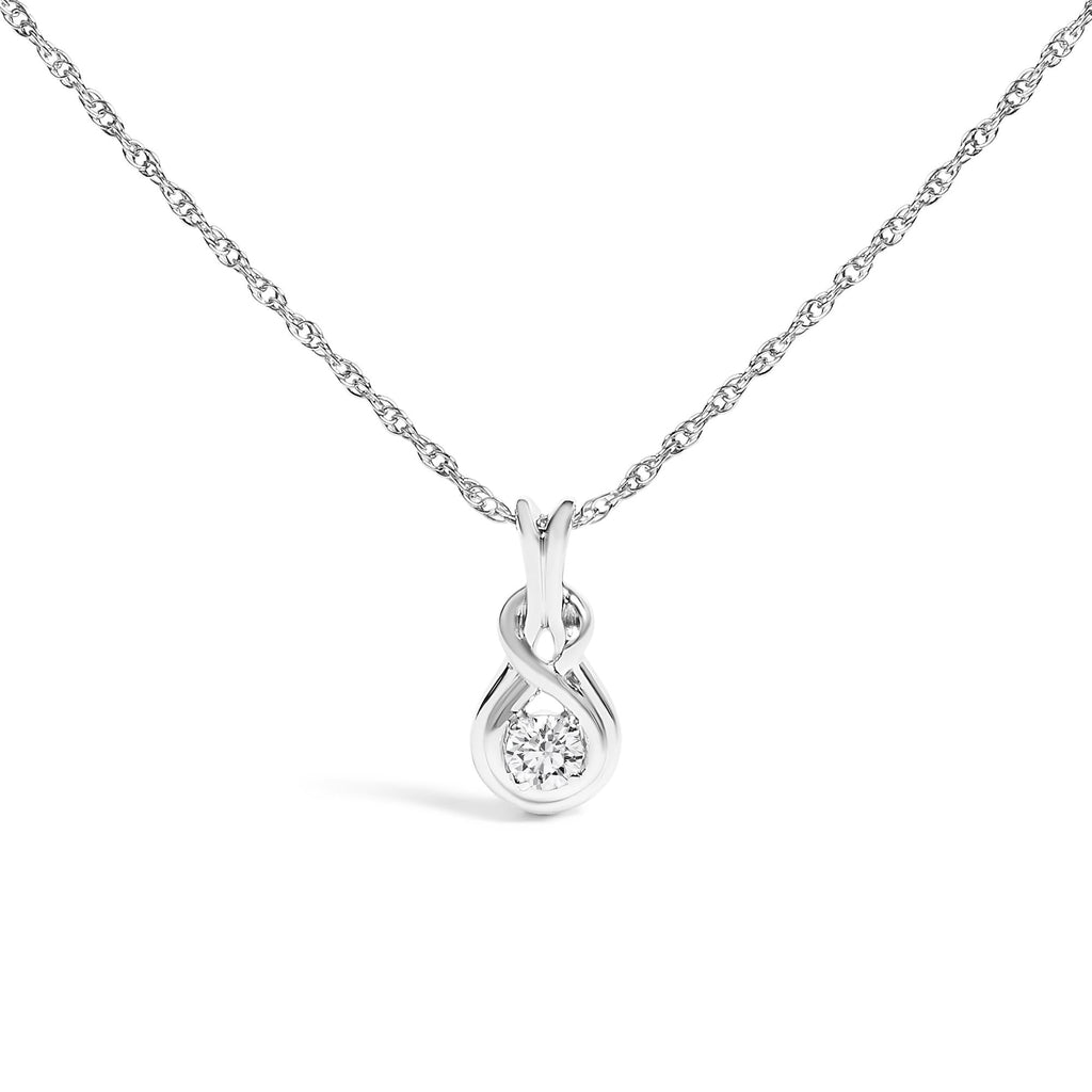 .925 Sterling Silver 1/10 Cttw Lab Grown Diamond Love Knot Solitaire Pendant Necklace - Size 18 Inches - Friggin Jewelry