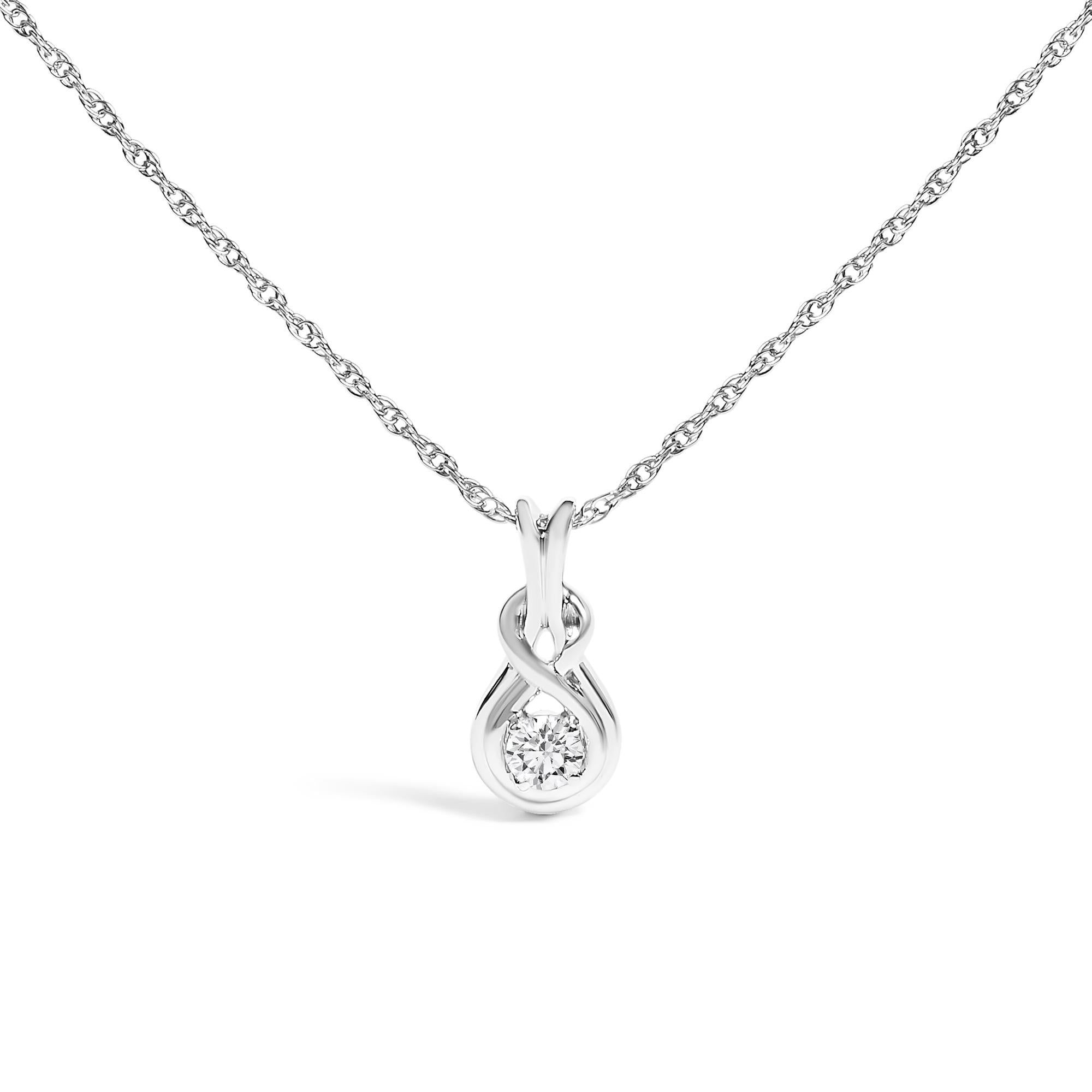 .925 Sterling Silver 1/10 Cttw Lab Grown Diamond Love Knot Solitaire Pendant Necklace - Size 18 Inches - Friggin Jewelry