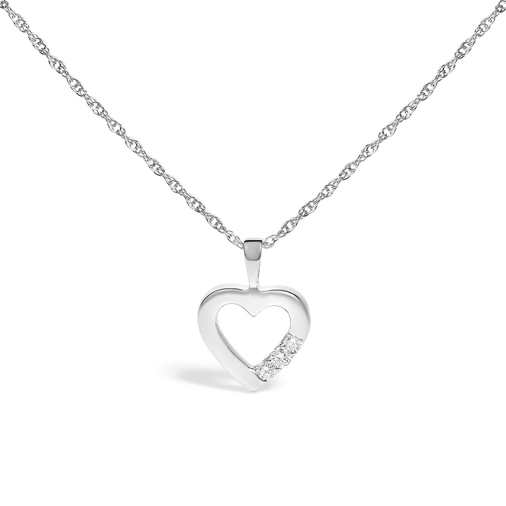 .925 Sterling Silver Lab Grown Diamond 1/4 Cttw Three Stone Heart Pendant Necklace - 18" Inches - Friggin Jewelry