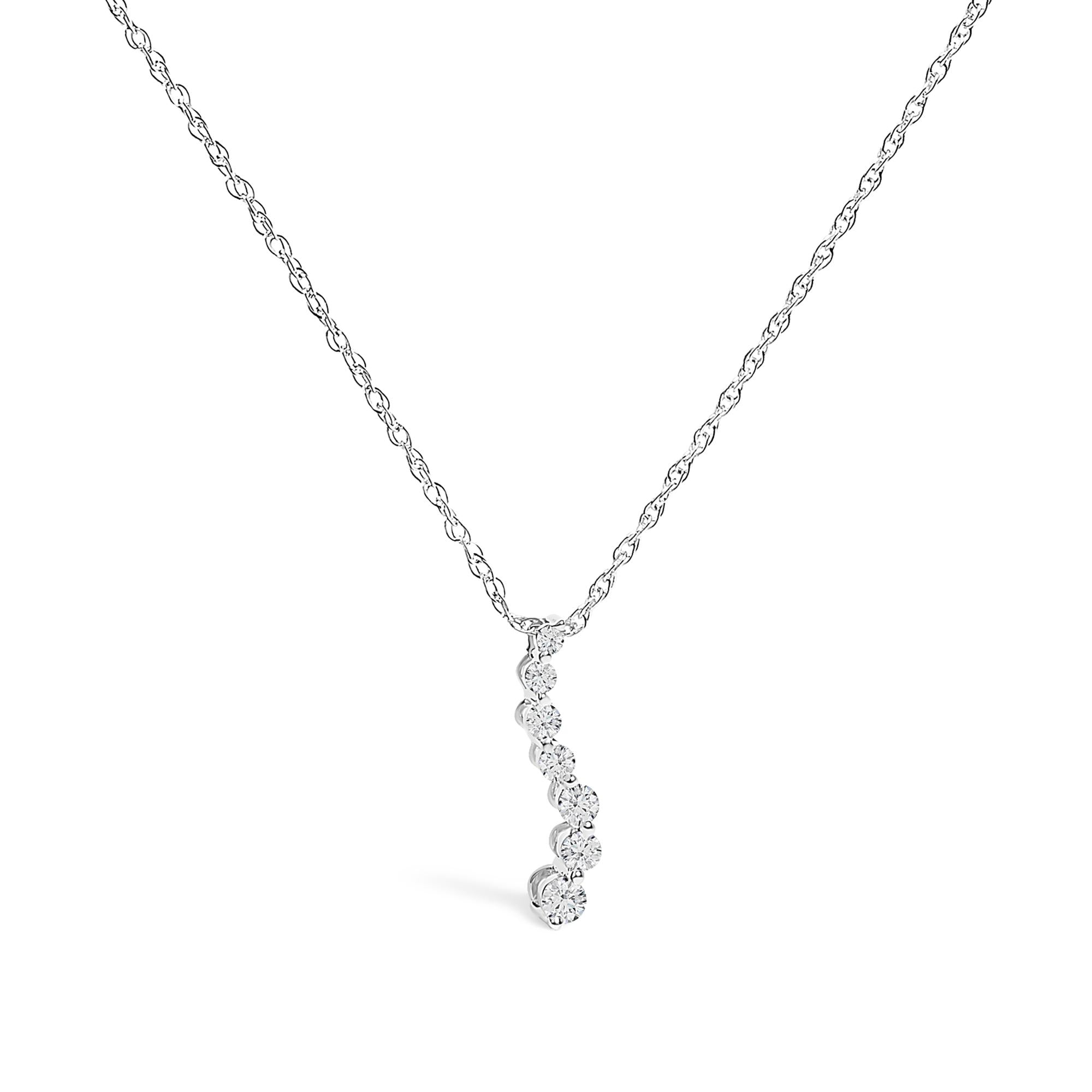 .925 Sterling Silver 1/4 Cttw Lab Grown Diamond Journey Pendant Necklace - 18" Inches - Friggin Jewelry